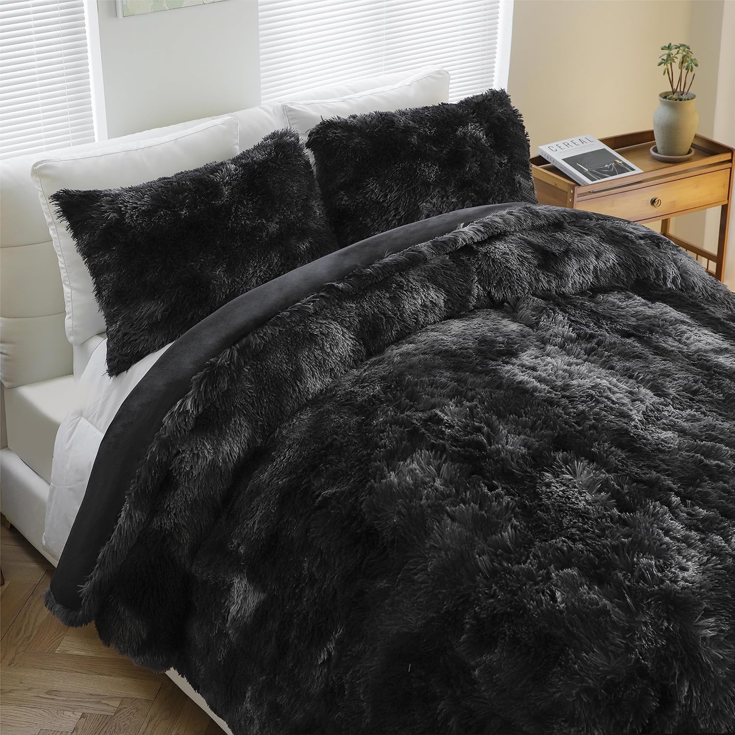 Syalife Juego de ropa de cama individual lanudo y peludo, juego de ropa de cama de felpa de pelo sintético esponjoso, juego de ropa de cama de 2