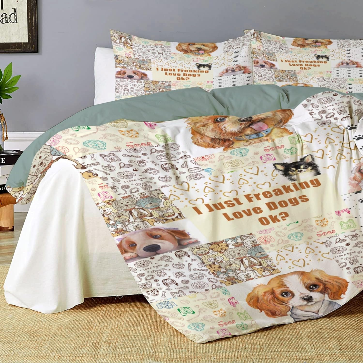 KAWAII BLANKET I Just Freaking Love Dog – Juego de funda de edredón de microfibra tamaño King individual de 3 piezas para niños y mujeres, juego de