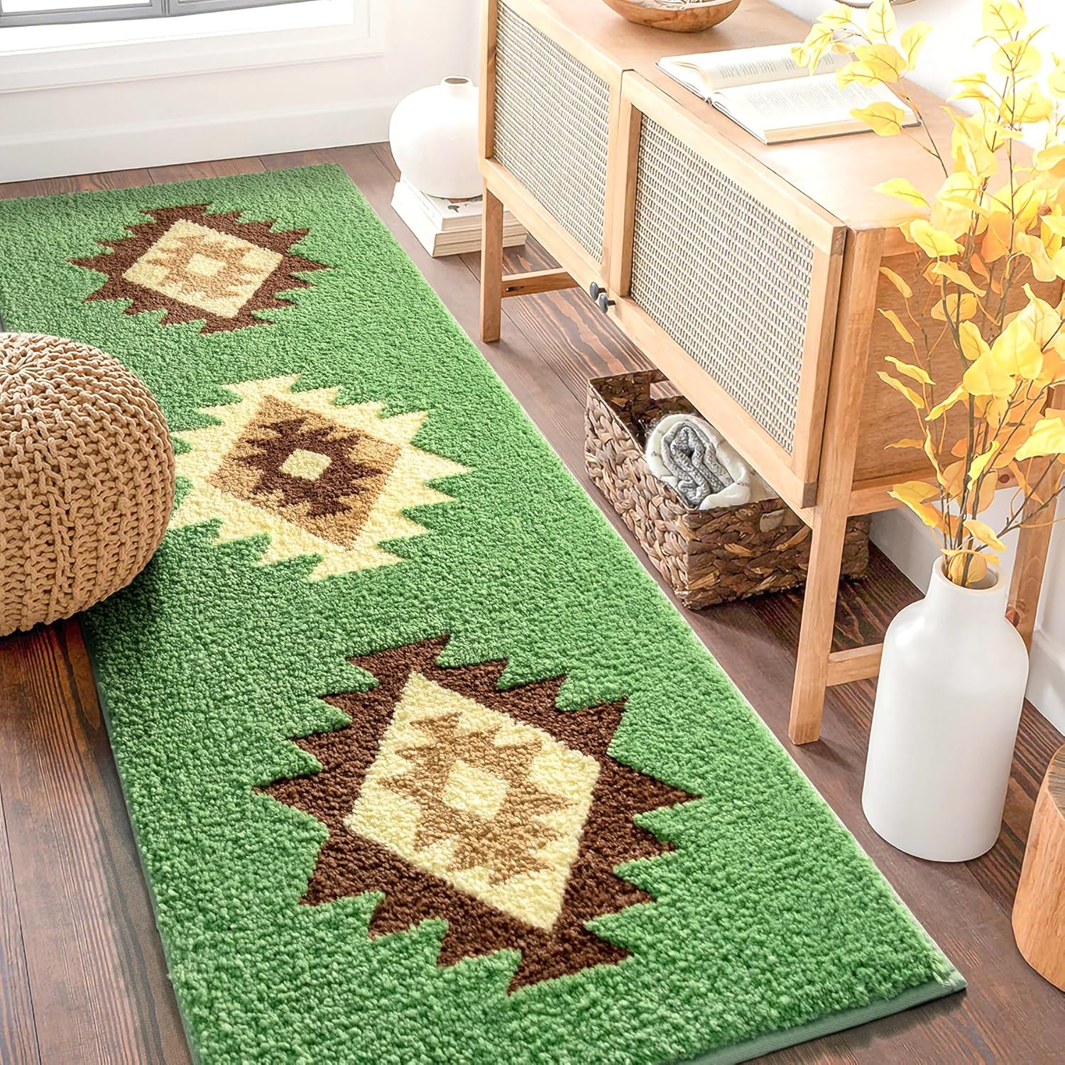 DEXDE Alfombra de baño bohemia de 24 x 60 pulgadas de largo, para baño, dormitorio, pasillo, cocina, lujosa, suave, absorbente, grande, moderna,