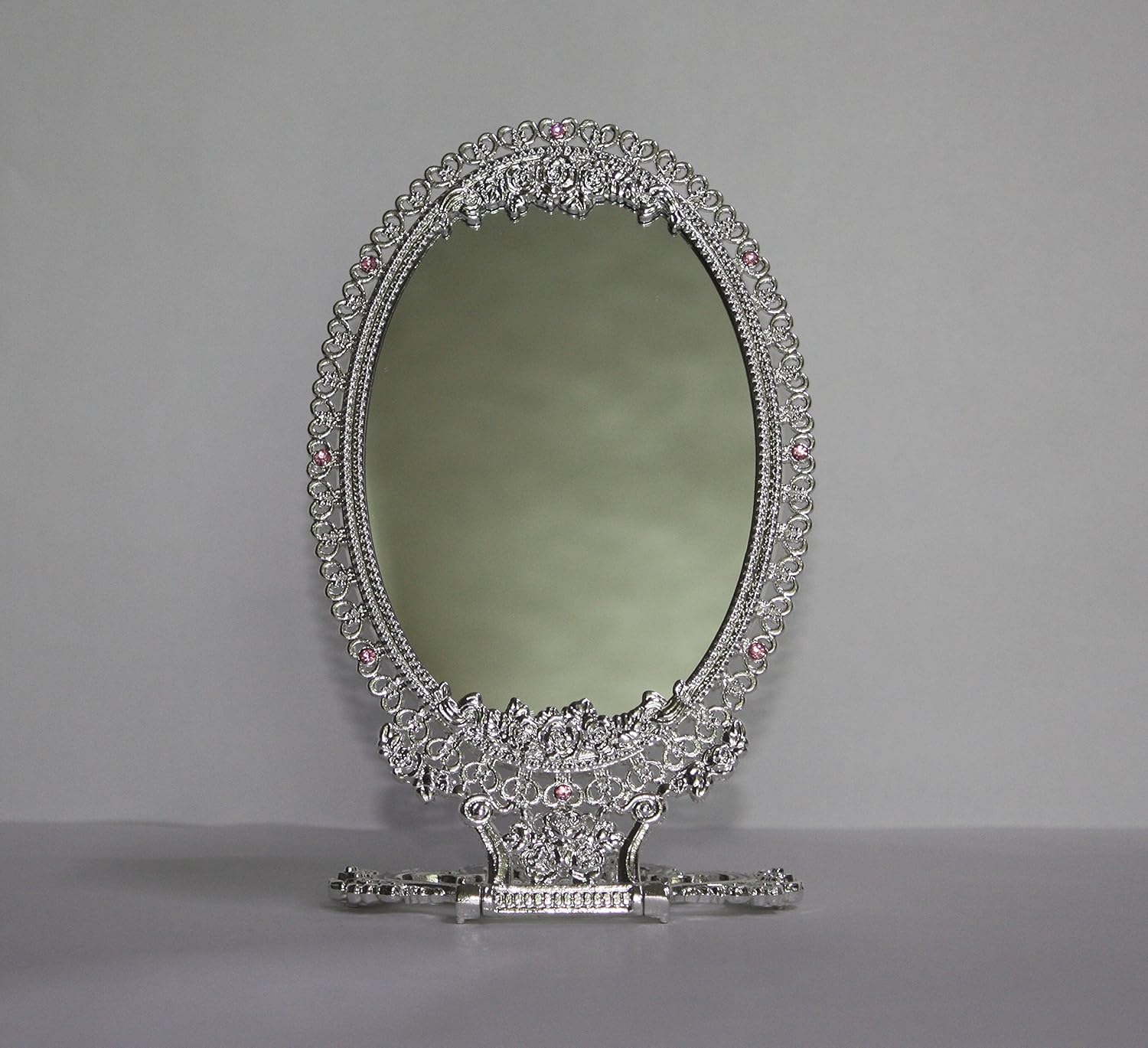 SEHAMANO – Espejo de mesa de maquillaje con diseño de rosas y corazones pequeños, estilo vintage, con diseño de rosas y corazones pequeños, espejo