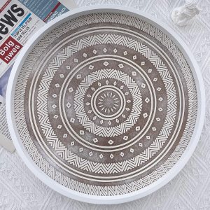 Bandeja decorativa bohemia de 13 pulgadas para decoración del hogar, bandeja redonda de madera para mesa de café, bandeja otomana blanca lavada para Bandeja decorativa bohemia de 13 pulgadas para decoración del hogar, bandeja redonda de madera para mesa de café, bandeja otomana blanca lavada para