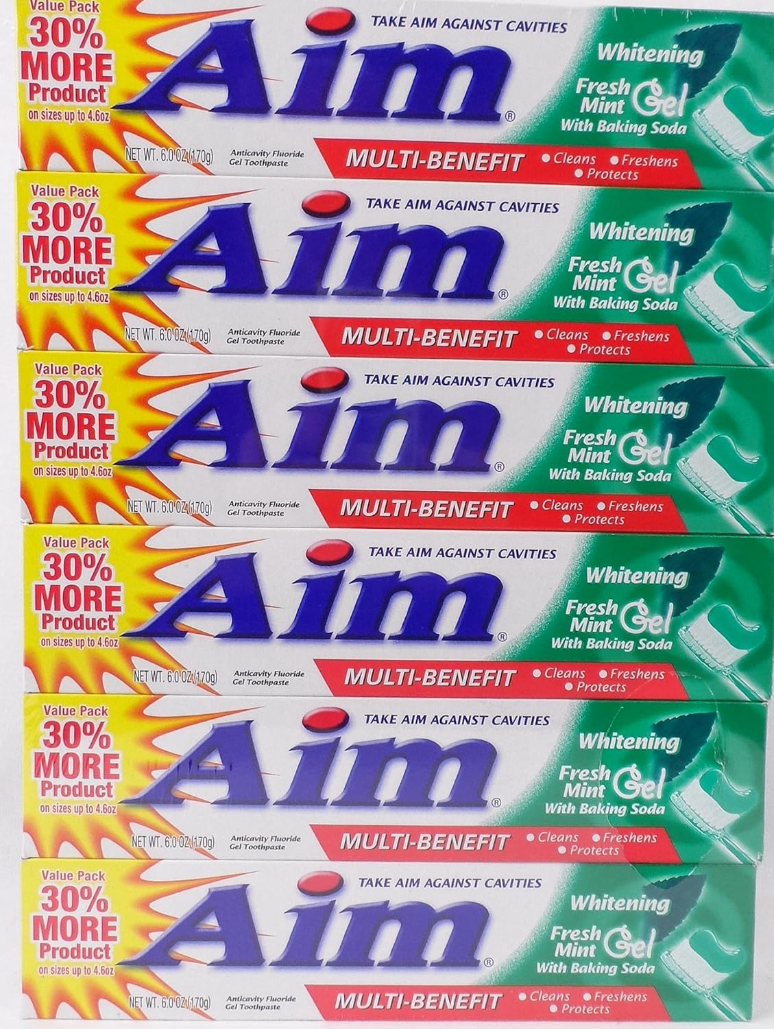 Aim Pasta de dientes 6 oz Tubo (paquete de 6) Gel Menta Fresca