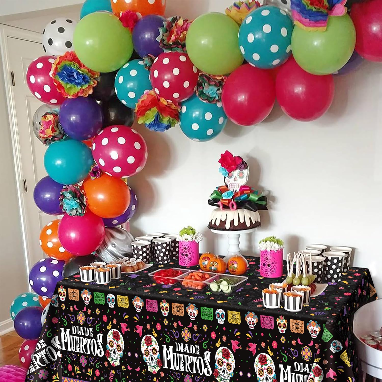 Erweicet Mantel de Día de Muertos, 3 piezas, Día de Muertos, decoración del Día de los Muertos, decoración de calavera de azúcar, decoración de mesa