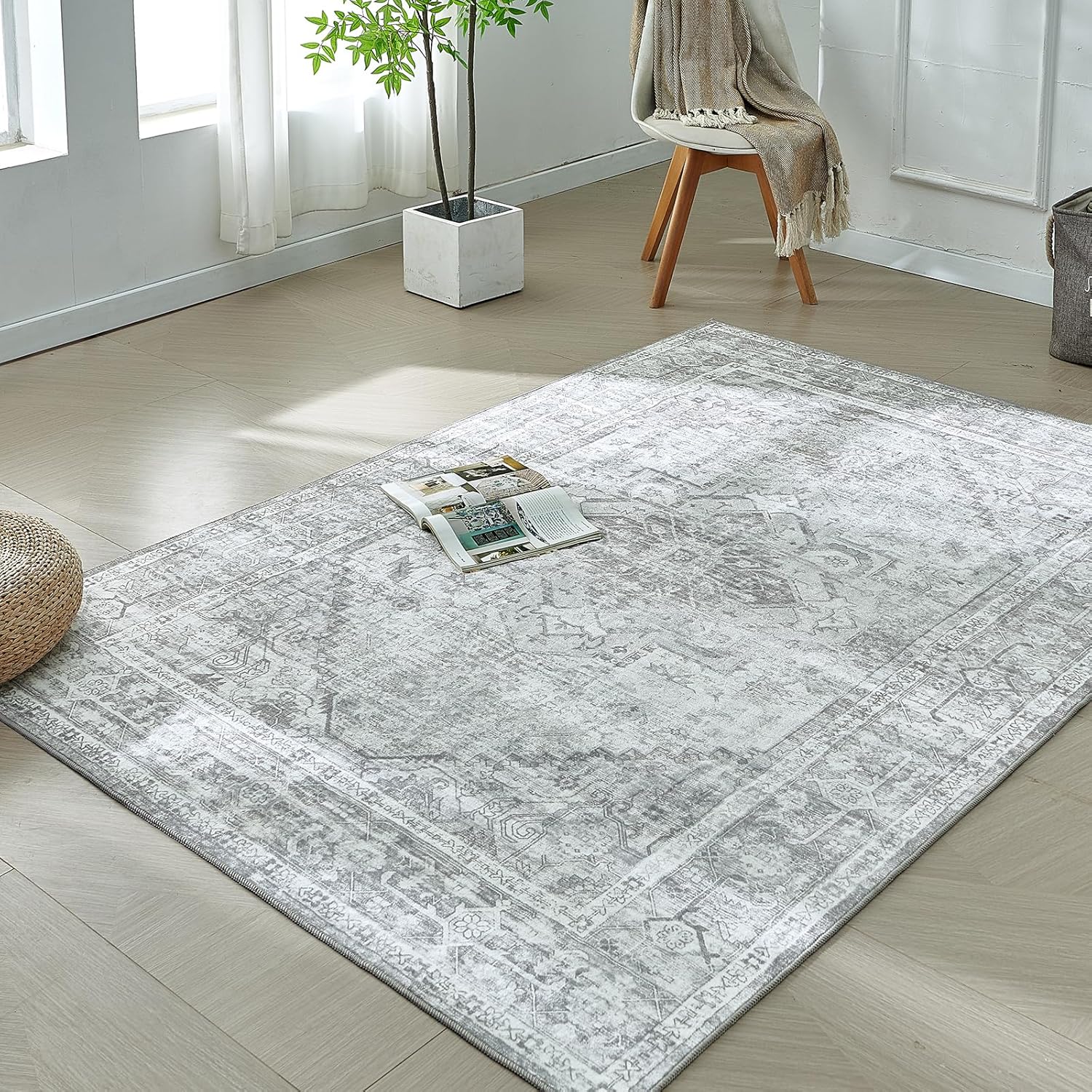 Alfombra clásica, lavable a máquina, de pelo bajo, con estampado floral, antideslizante, persa, estilo bohemio, para interiores o sala de estar,