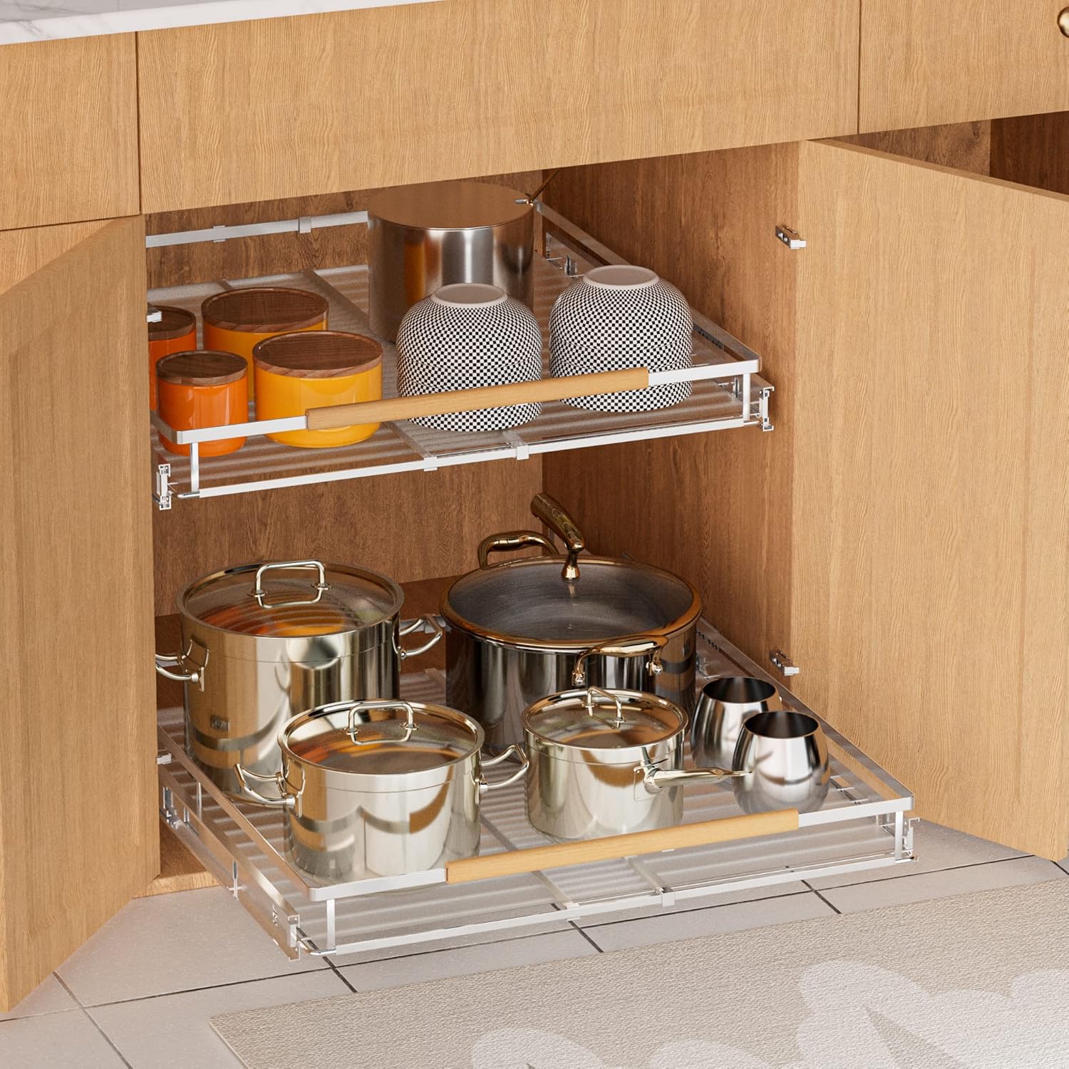 SANNO Organizador de gabinete extensible deslizante, organizador de gabinete extraíble, estante deslizante de cocina debajo del fregadero, estantes