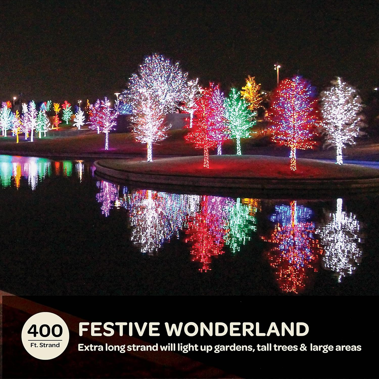 1000 luces LED de Navidad blanco frío Cadena de luces súper largas de 400 pies  Control remoto con 8 modostemporizadorregulable  Aprobado por UL