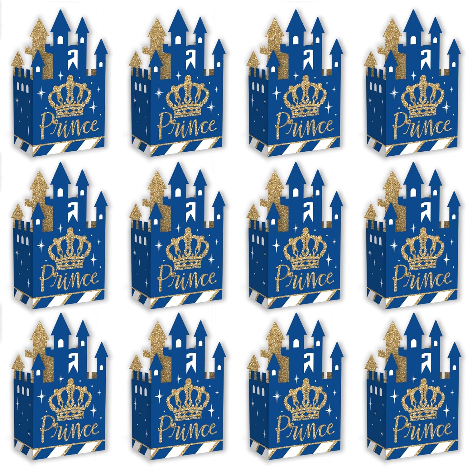 Big Dot of Happiness Royal Prince Charming – Cajas de regalo para baby shower o fiesta de cumpleaños, cajas de castillo, juego de 12