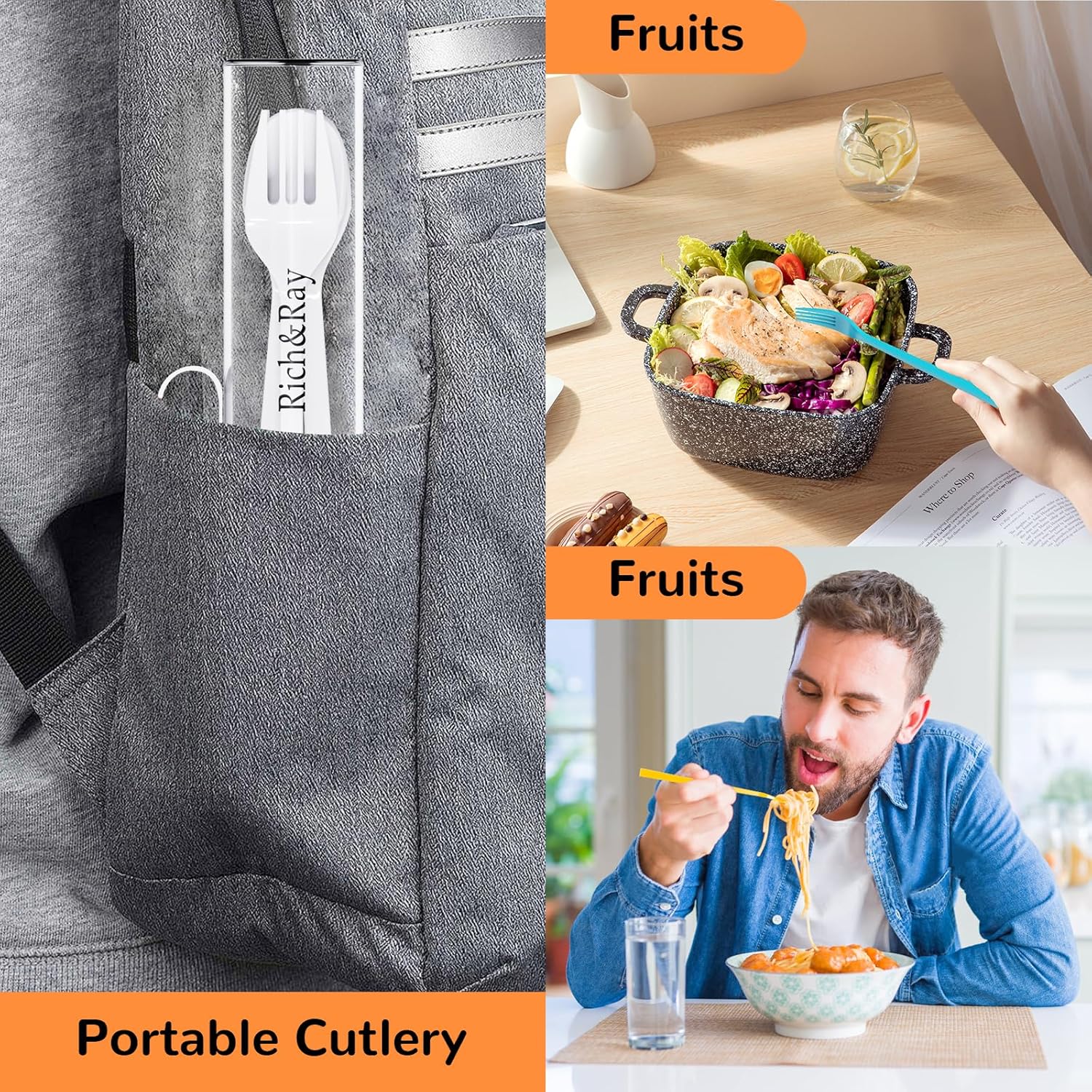 Juego de utensilios de viaje con estuche, accesorios de pícnic reutilizables, tenedor y cuchara, juego de cubiertos ecológicos sin BPA para niños y