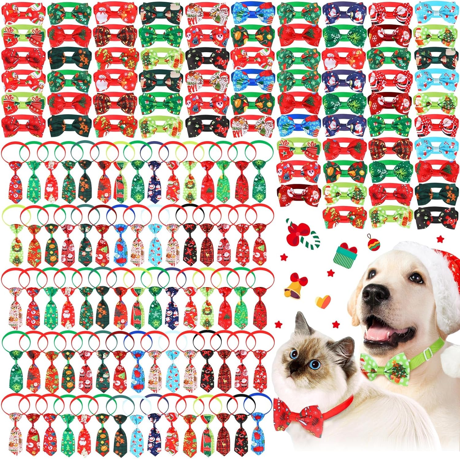 Chunful Juego de 150 corbatines de Navidad para perros y gatos, accesorios de aseo para perros pequeños y medianos (Santa Claus)