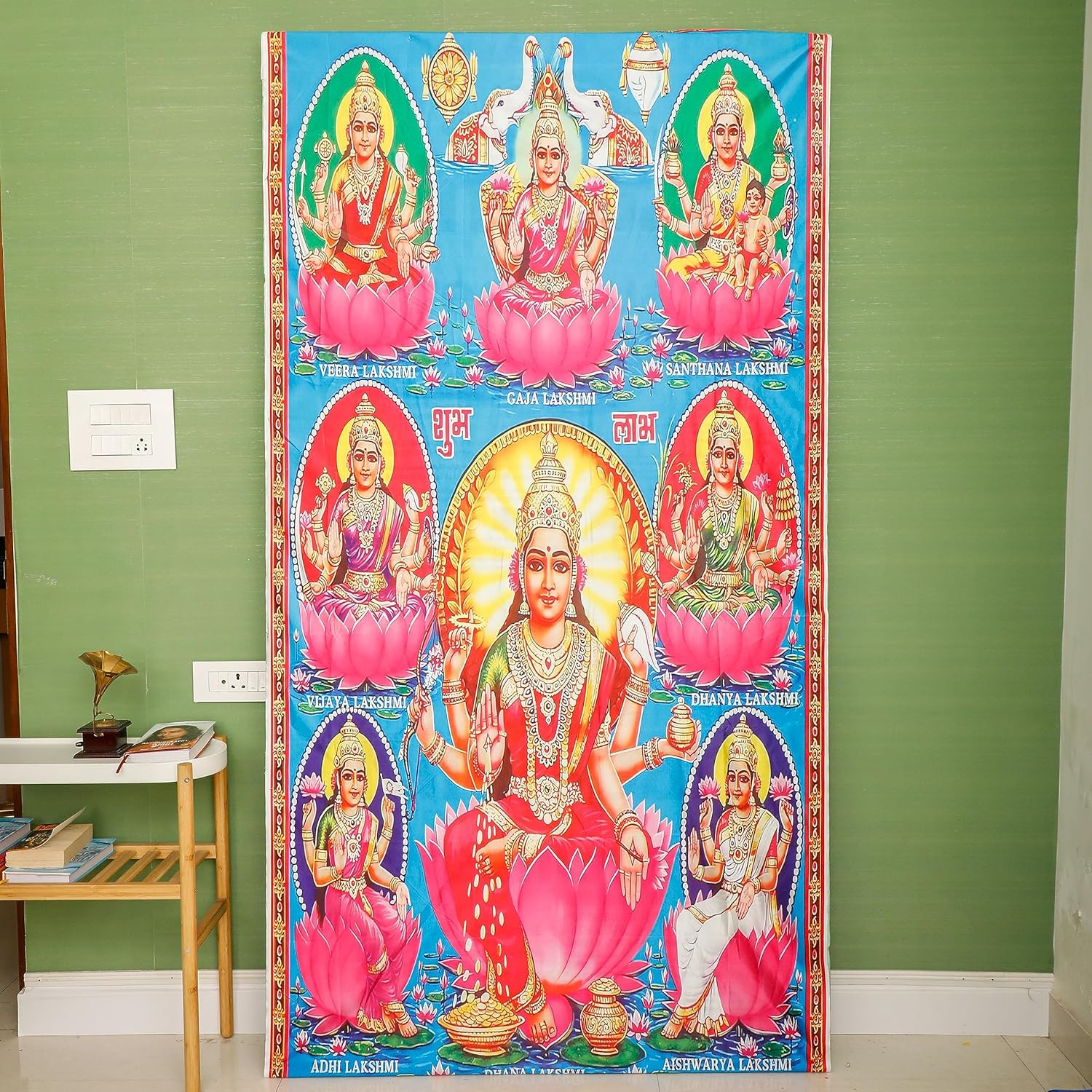 Desi Favors Gran tela de algodón Lakshmi MATAAshtalakshmi – Decoración de telón de fondo indio estilo Pooja, regalo para bodas hindúes, festivales