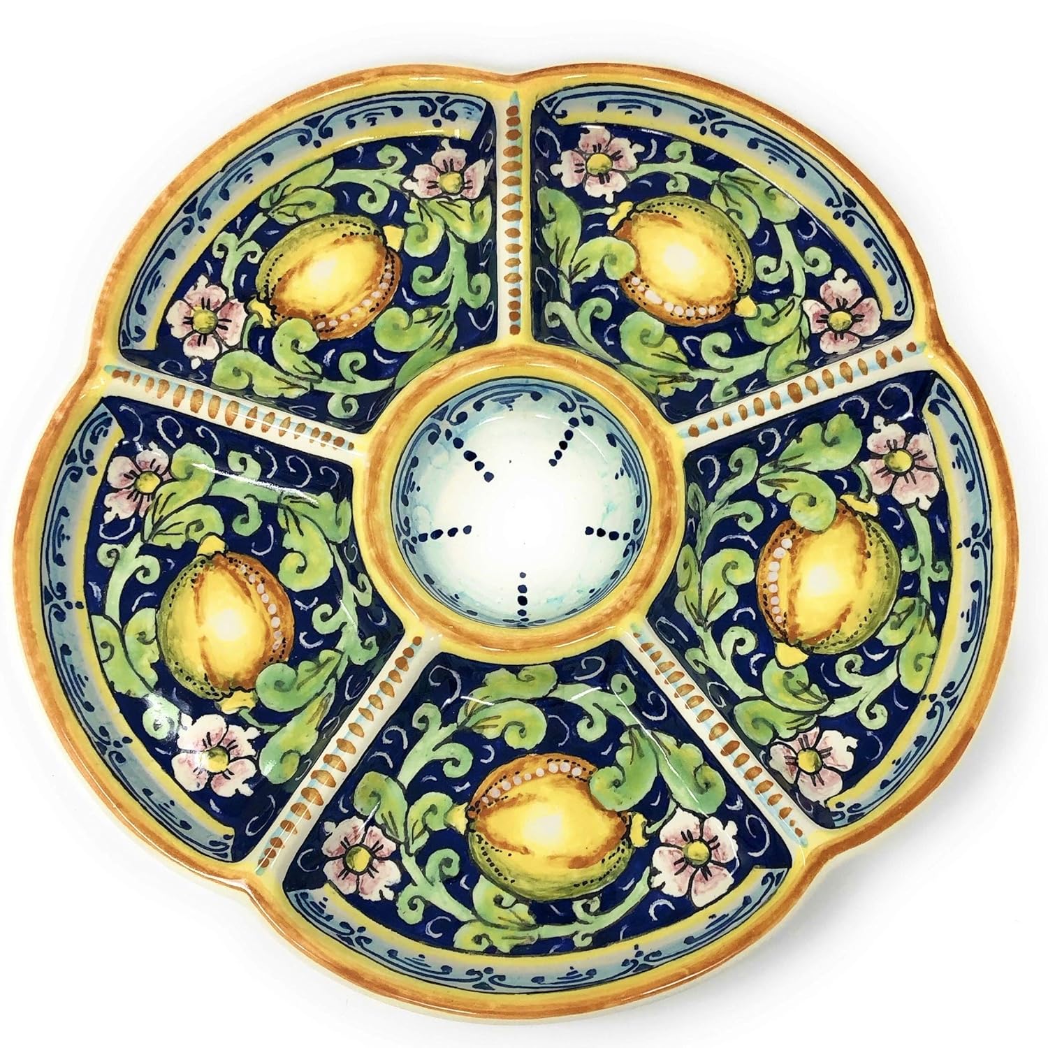 CERAMICHE D’ARTE PARRINI – Italian Ceramic Serving Appetizer Tray Plate Pottery Decorative Lemons Hand Painted Made in ITALY Tuscan