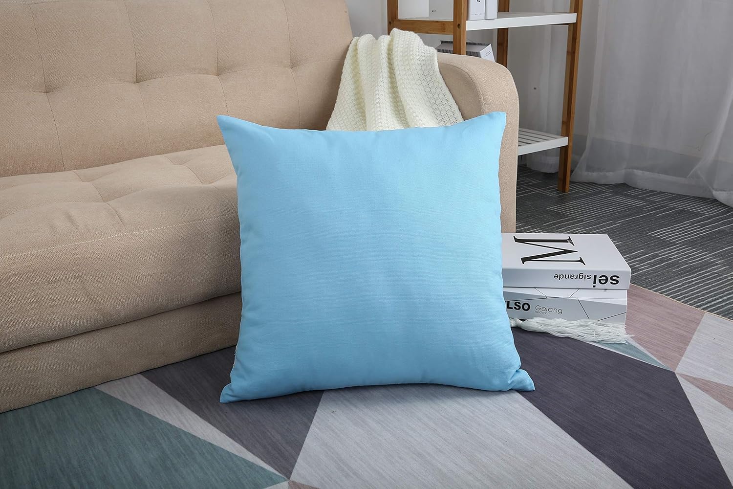 TangDepot – Funda de almohada hecha a mano 100% lona de algodón, Azul (Sky Blue)