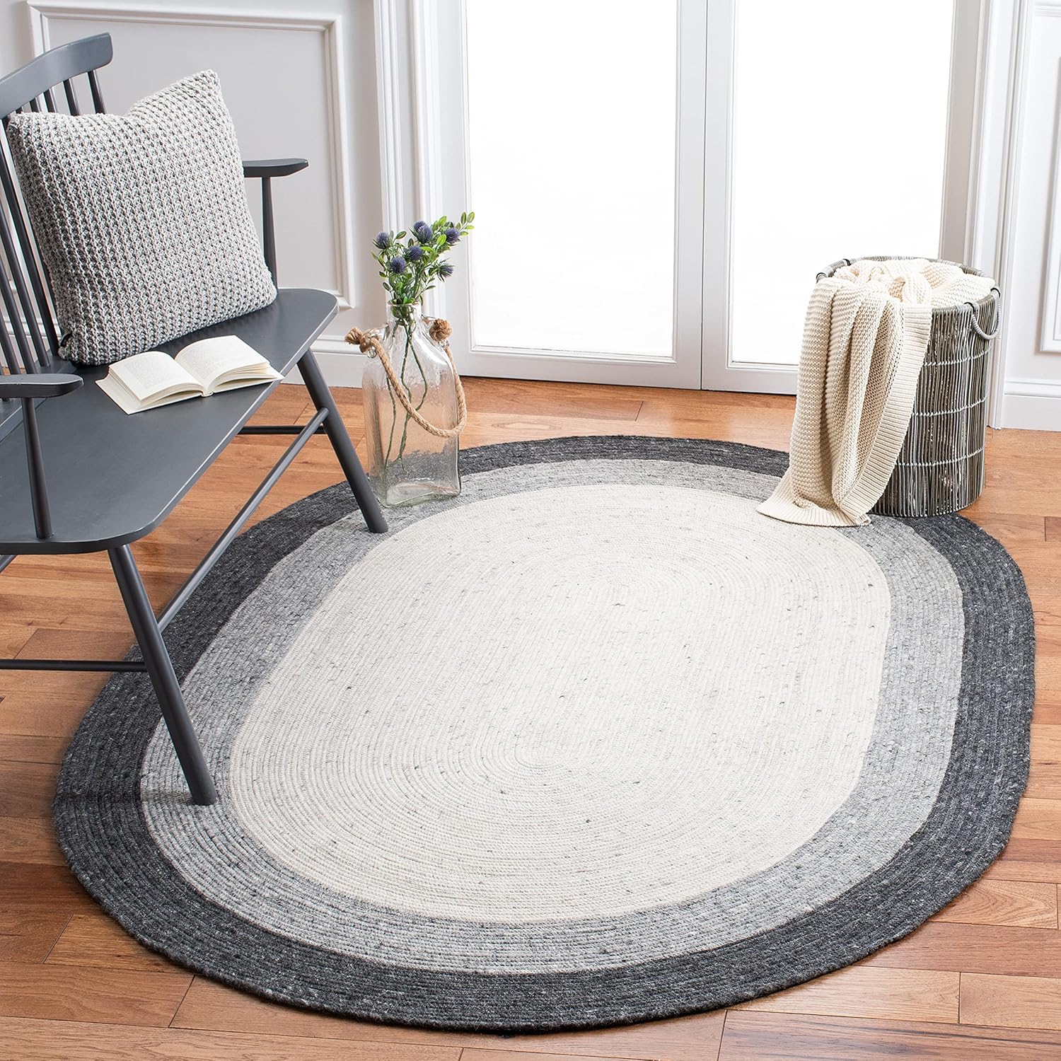 SAFAVIEH Braided Collection BRD903A BRD903A – Alfombra ovalada de lana reversible hecha a mano para entrada, vestíbulo, sala de estar, dormitorio,