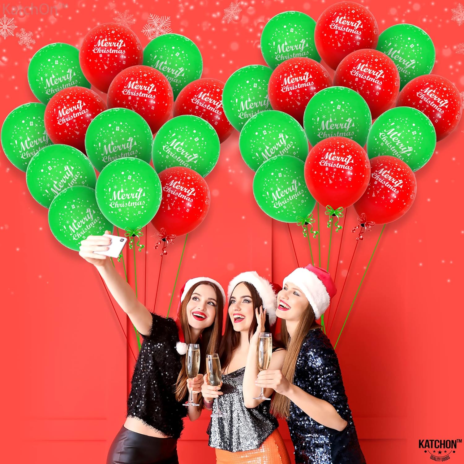 KatchOn, Merry Christmas Balloons – Pack of 50, 12 Inch  Printed Red and Green Balloons for Christmas Party Decorations  Holiday Balloons, Christmas