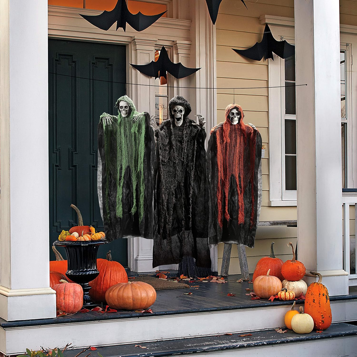 JOYIN Parcas colgantes de Halloween (paquete de 3), una de 47 pulgadas y dos de 35 pulgadas, esqueleto de Halloween fantasma volador para decoración