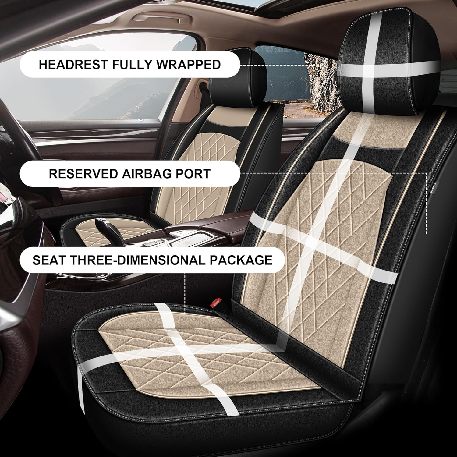 JIAMAOXIN CX-5 – Fundas de asiento delantero de piel sintética para Mazda CX-5 2013-2024 (negro y beige)