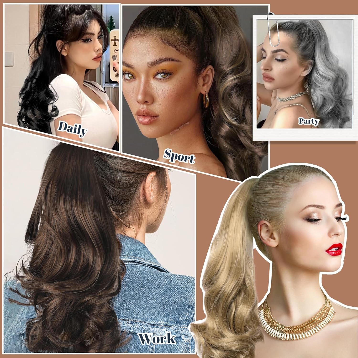 Extensión de cabello ondulado con clip de garra, de 13 pulgadas, con clip en moño desordenado, suave, natural, sintético, postizo falso para mujeres