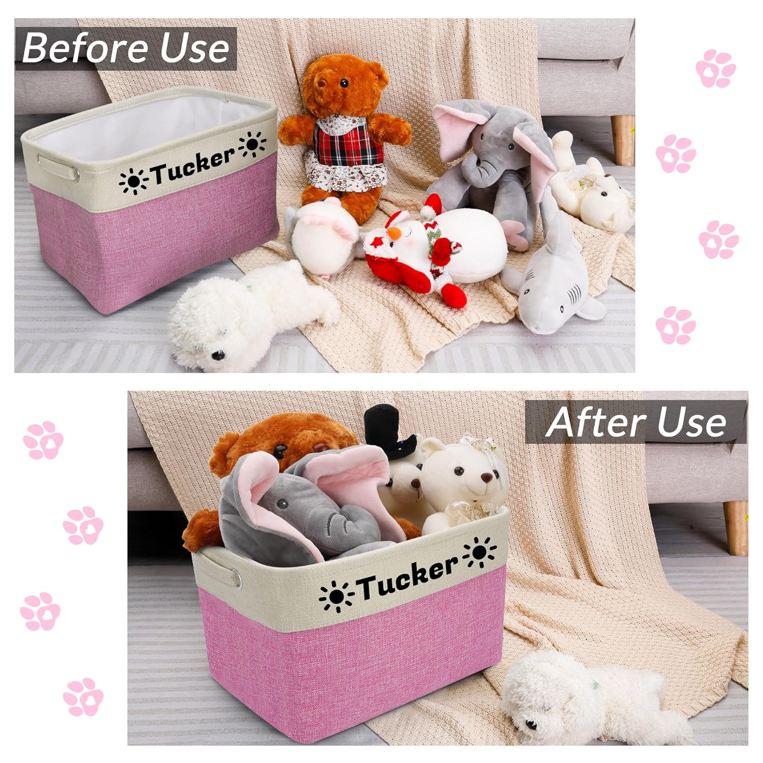 Zhamate Personalized Dog Toy Basket with Pet’s Name, Custom Dog Toy Bin, Sturdy Foldable Collapsible Storage Box, Dog Toy Box with Handles for Dog