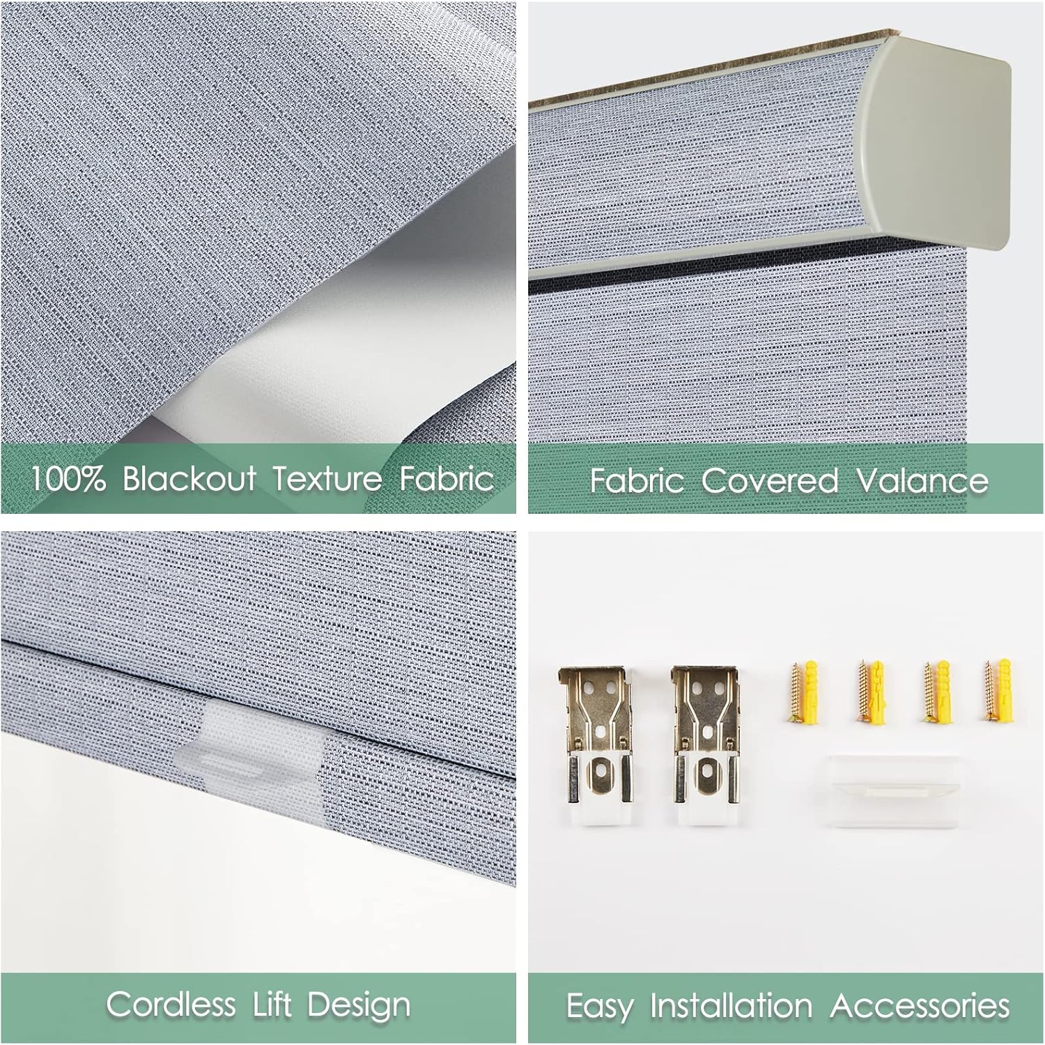 Persianas enrollables 100 % opacas sin cordones de tamaño personalizado para ventana, cortadas a medida, tela con textura, protección UV,