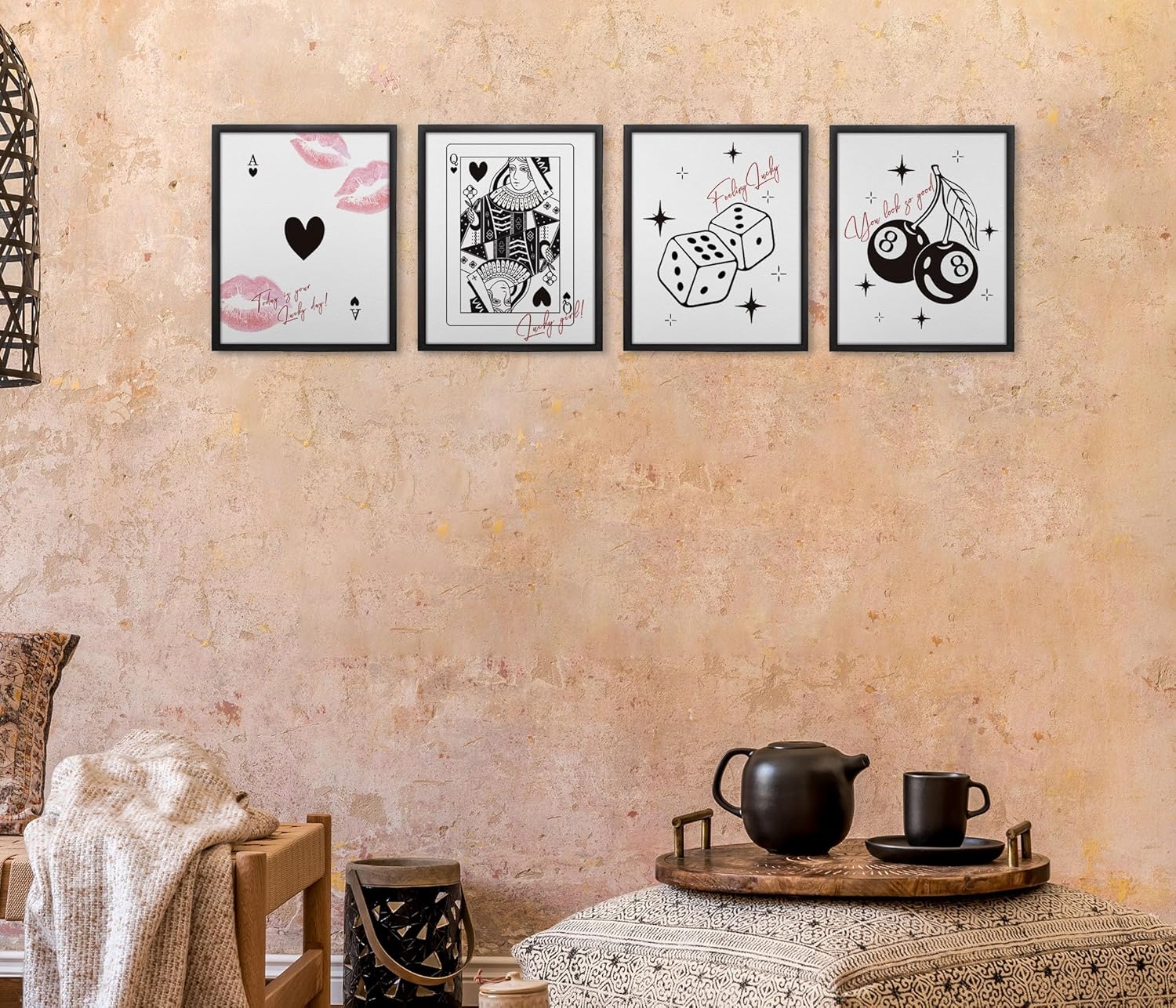 GOXFOC Trendy Retro Feeling Lucky You Look So Good – Juego de 4 impresiones artísticas de pared sin marco, juego de 4 pósteres retro de moda,