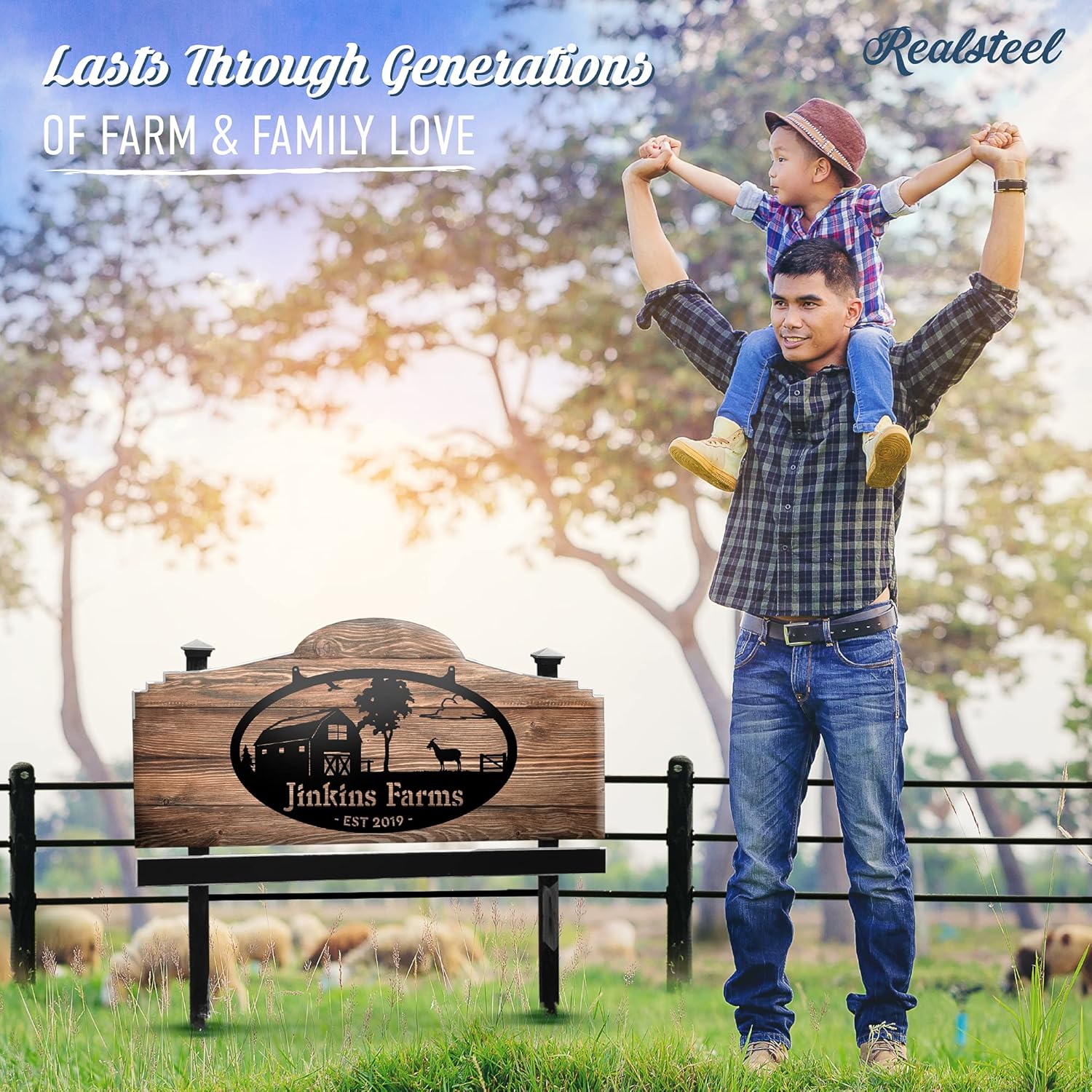 RealSteel Brand I Sturdy Metal Personalized Farmhouse Sign I Metal Wall Art I Last Name Sign  Outdoor Metal Sign I Garden Decor and Patio Sign