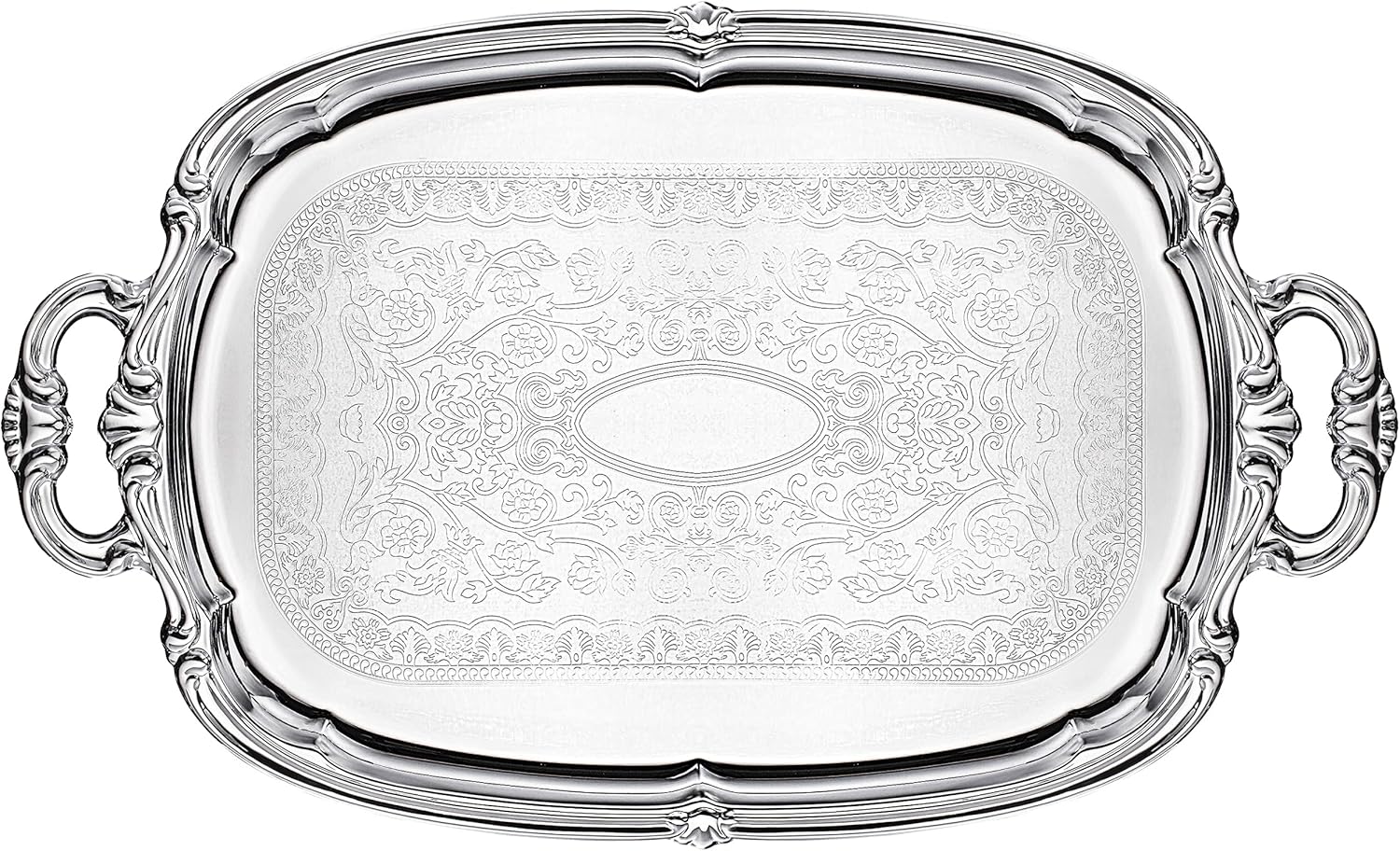 TigerChef – Bandeja de acero cromado con asas de 19.5 x 12.5 pulgadas para comer, platos para servir para fiestas, platos rectangulares para fiestas