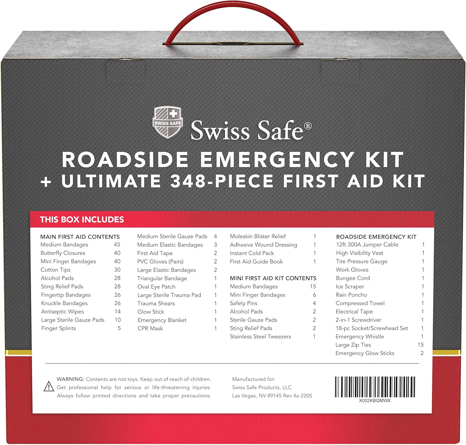 Swiss Safe Kit de emergencia 2 en 1 para vehículos  Kit de herramientas de seguridad compacto y portátil con bolsa de viaje + kit de primeros