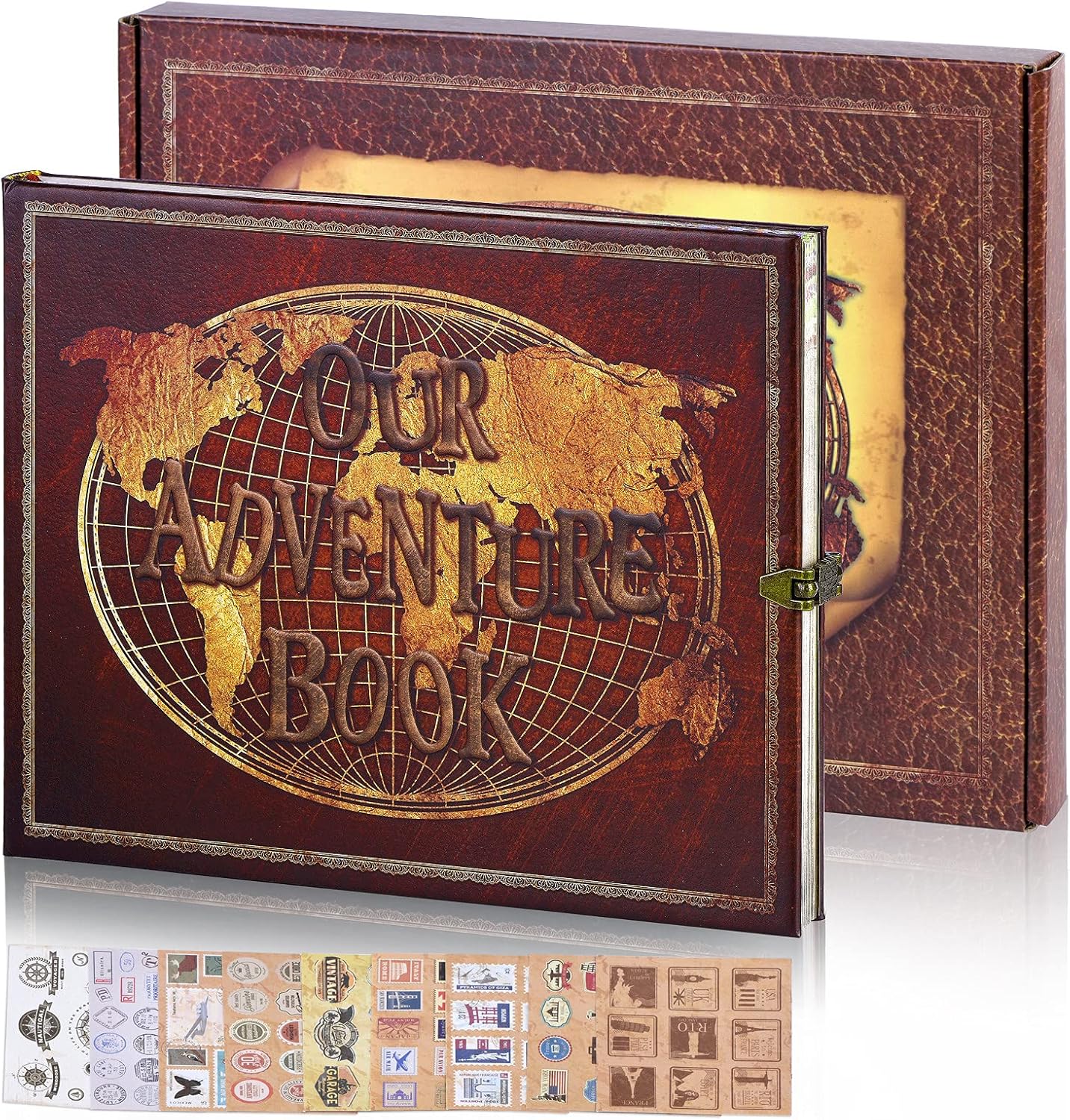 Libro de aventuras, libro de recortes, diario de viaje, libro de fotos con tapa de letras en relieve, álbum de fotos grande hecho a mano para
