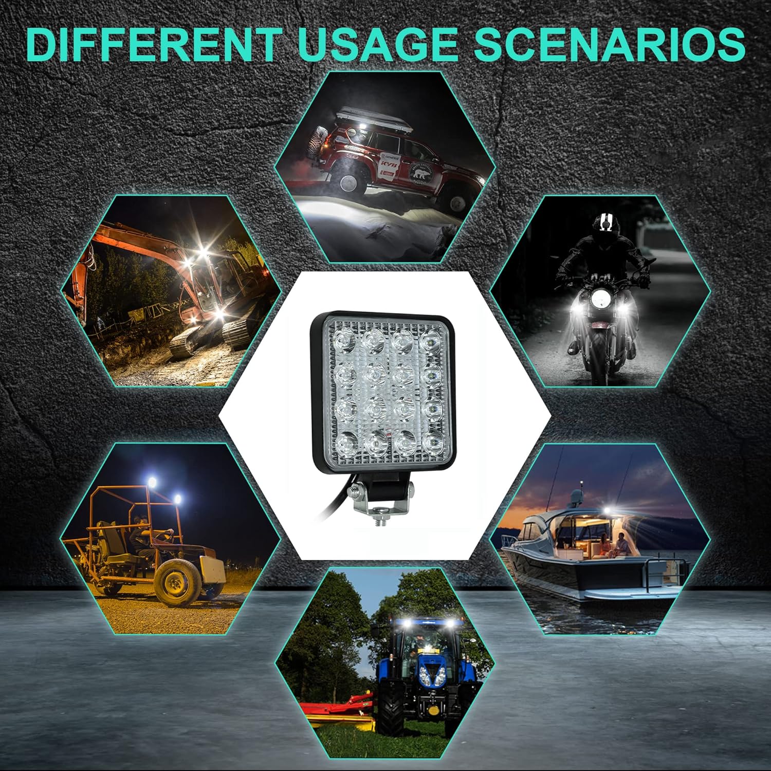 AnTom LED Truck Work Lights,10Pcs 48W High Brightness LED Flood Light Bar,4×4 inch Off-Road Vehicle Lights, DC12V LED Miniature Lights, 4800lm for