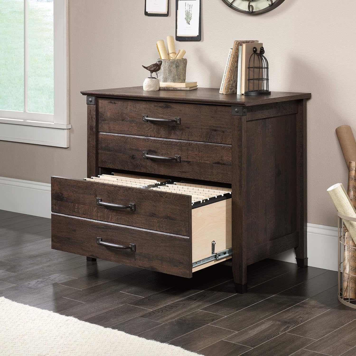 Sauder Carson Forge – Archivador lateral, acabado roble café
