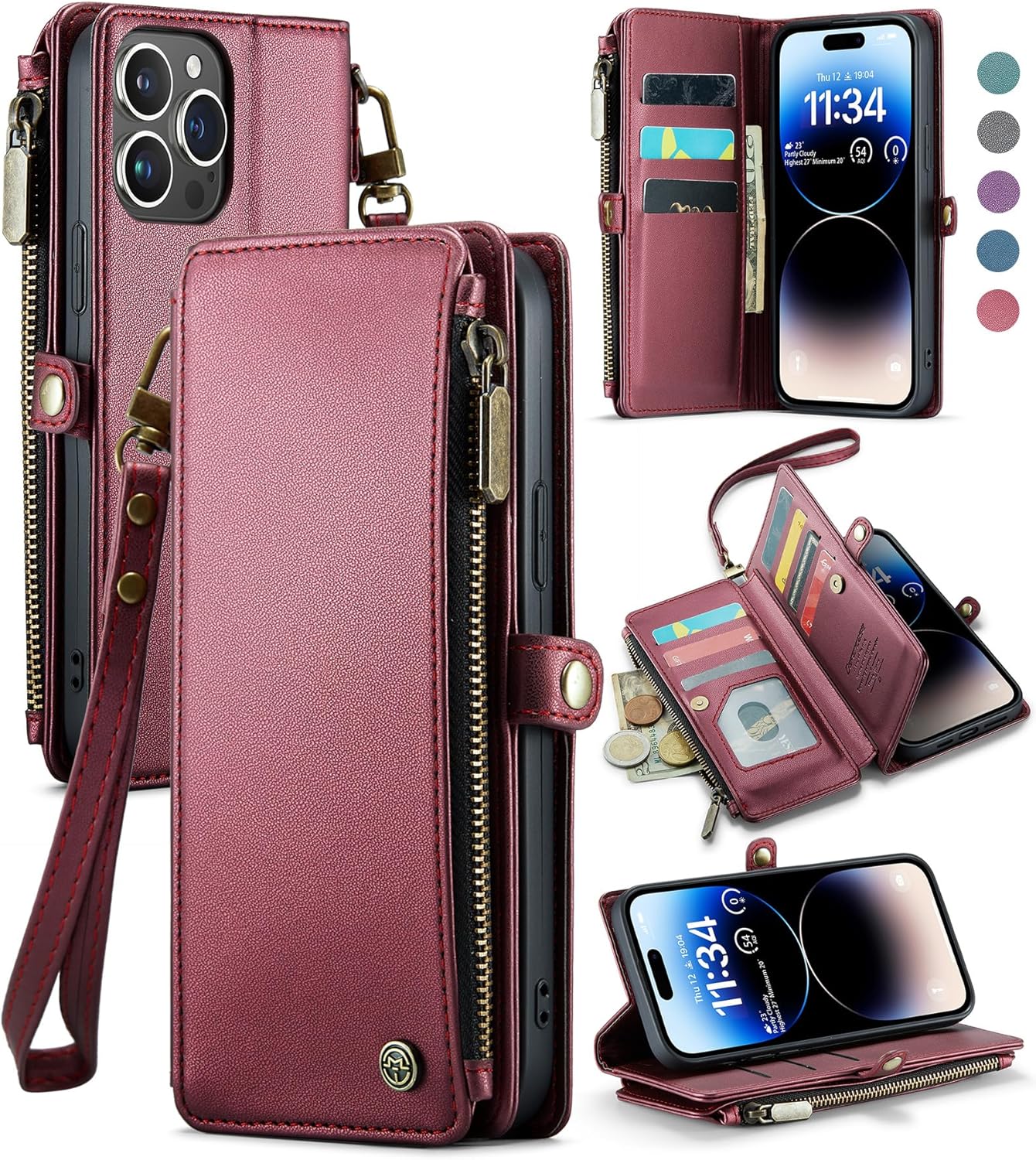 Defencase Funda para iPhone 14 Pro Max, bloqueo RFID para iPhone 14 Pro Max, funda tipo cartera para mujeres y hombres con tarjetero de crédito con