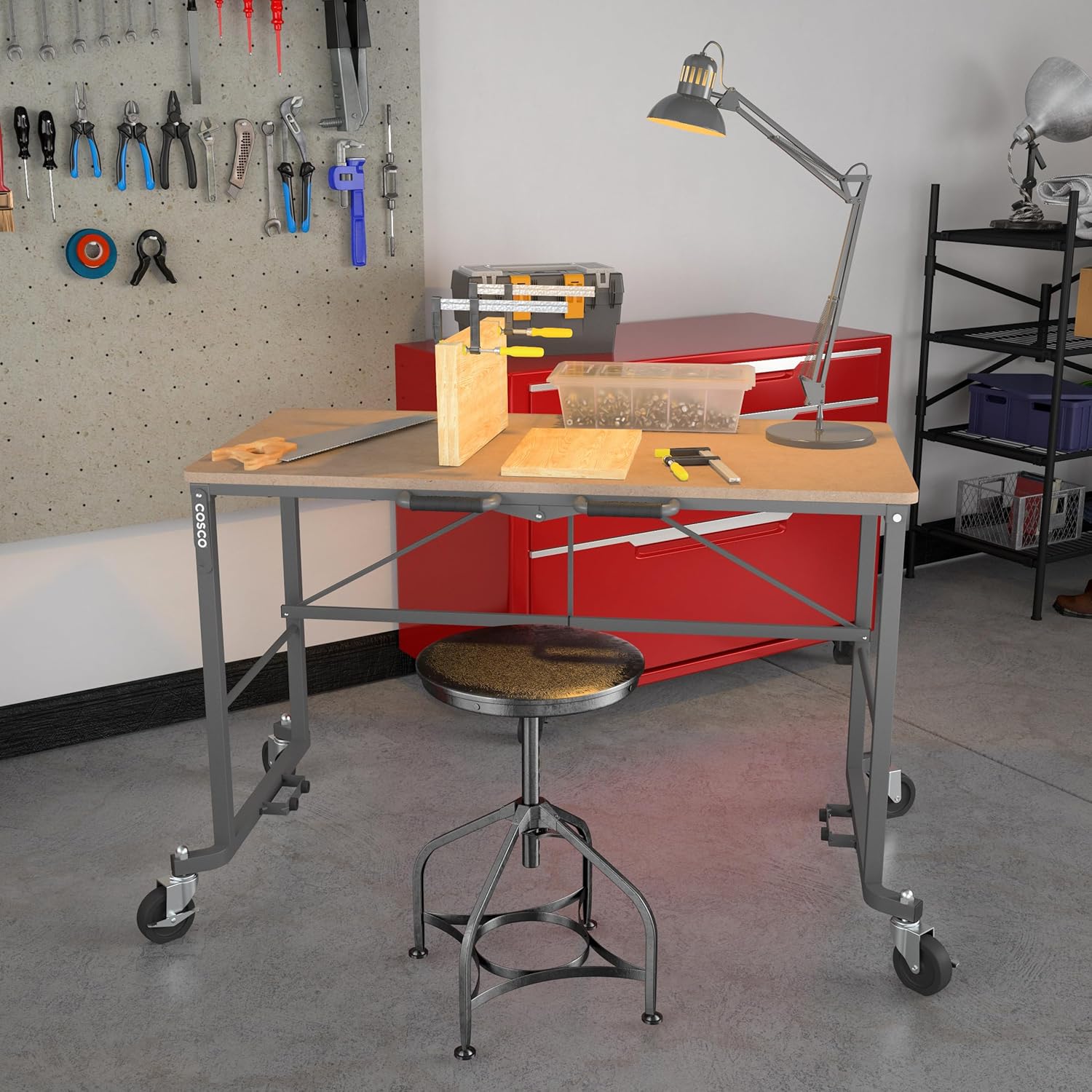 Cosco Products – Mesa de trabajo portátil de plegado inteligente.