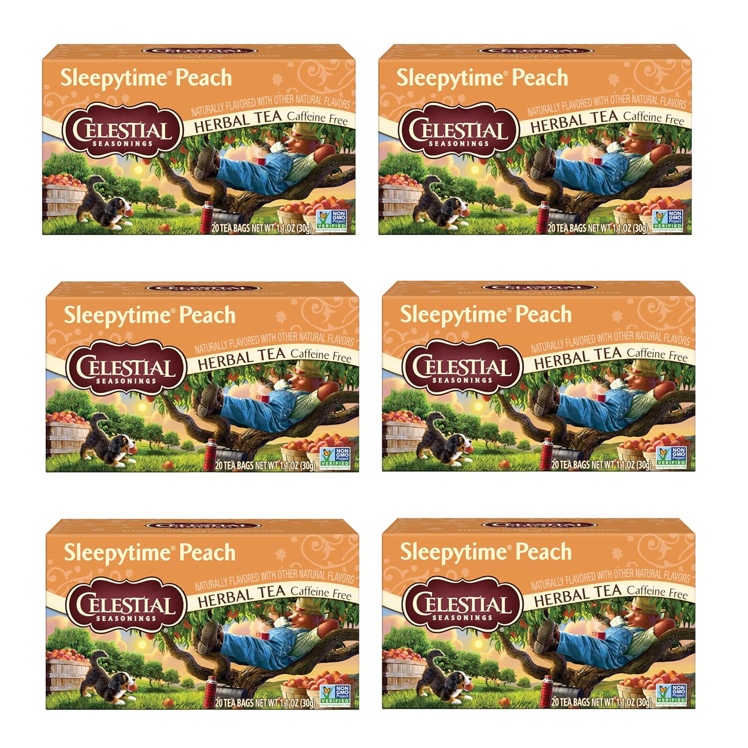 Celestial Seasonings Sleepytime Herbal Peach Tea, Caffeine Free, 20 Tea Bags Box, (Pack of 6)