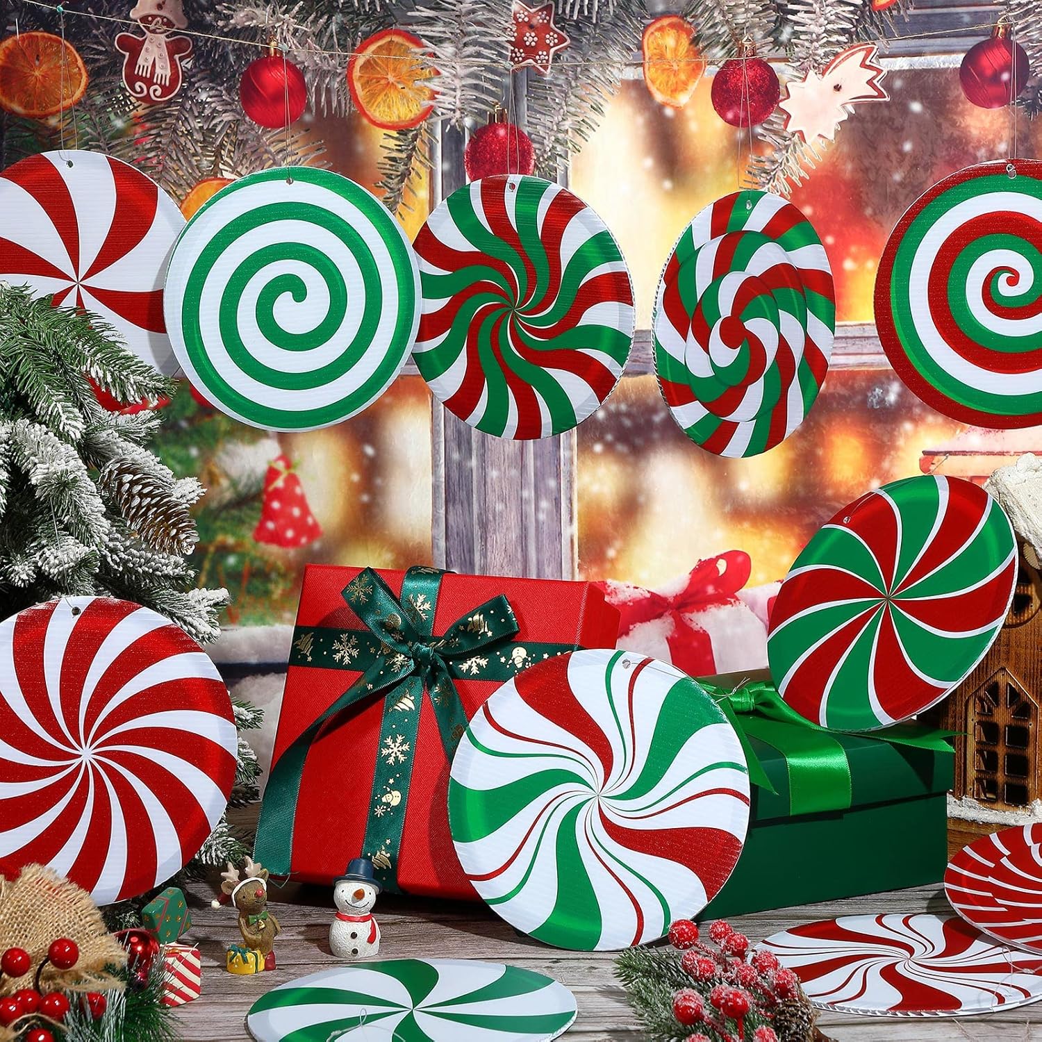 12 adornos grandes de caramelo de Navidad de 7 pulgadas, decoración de piruletas de menta, adorno colgante de bastón de caramelo para árbol de