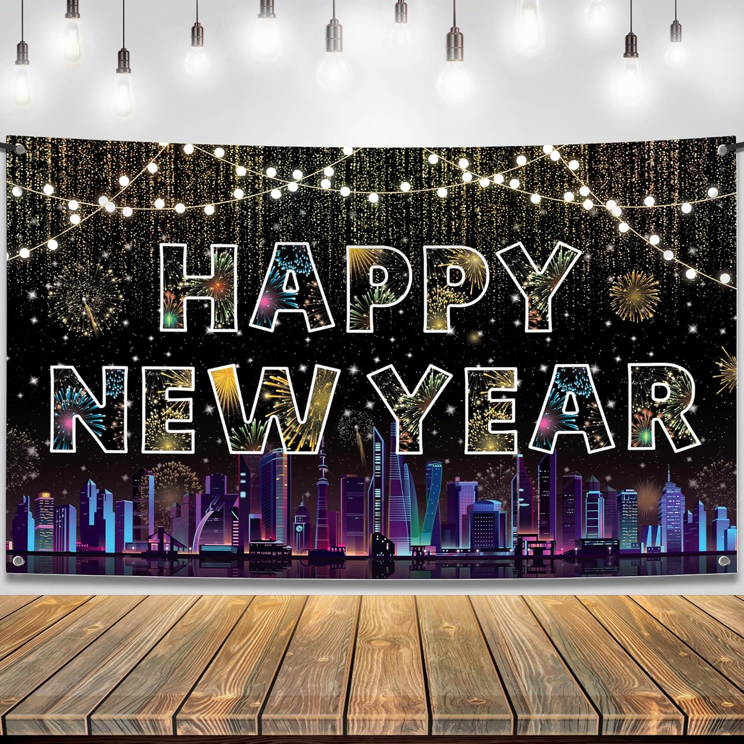 KatchOn, Cartel XtraLarge de feliz año nuevo  72 x 44 pulgadas  Decoraciones coloridas de feliz año nuevo 2024  Fondo de feliz año nuevo,
