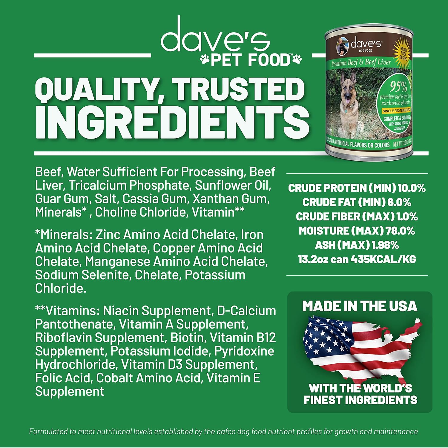 Dave’s Pet Food Alimento húmedo para perros sin granos (95% de carne de res e hígado de carne), fabricado en Estados Unidos de proteína de fuente