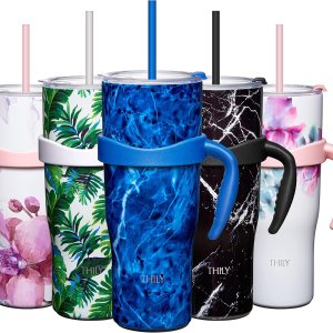 THILY Vaso aislado de 40 onzas con asa, taza de viaje para café de acero inoxidable con tapa y pajitas, mantiene las bebidas frías durante 34 horas THILY Vaso aislado de 40 onzas con asa, taza de viaje para café de acero inoxidable con tapa y pajitas, mantiene las bebidas frías durante 34 horas