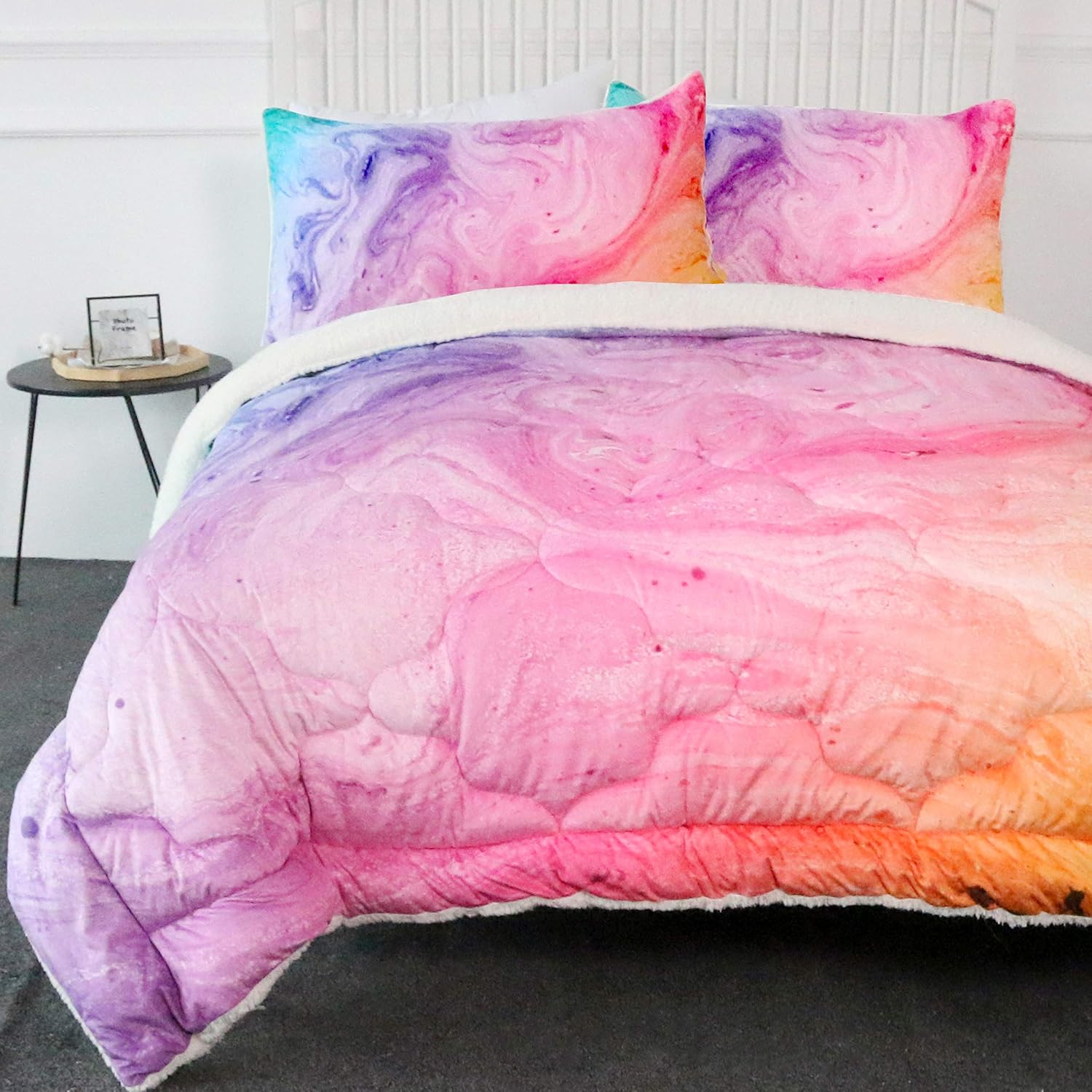 Juego de cama de edredón de microvisón ultrasuave para cama  3D liviana, difusa  Colorido, relleno de poliéster con 2 fundas de almohada