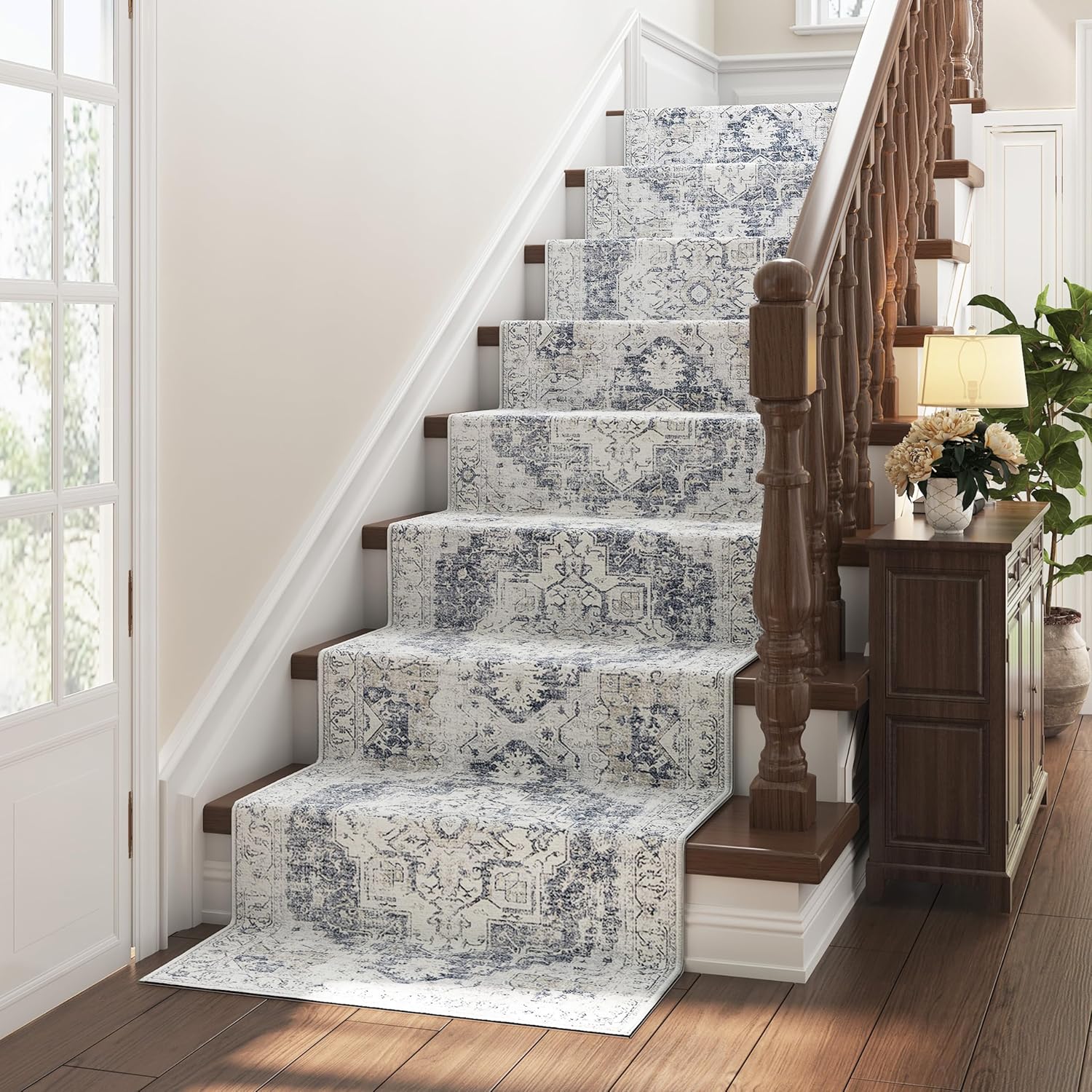 jinchan – Tapete vintage de pasillo de 3 x 7, lavable con estampado retro, antideslizante, de pelo bajo, delgado, desgastado, para baño, cocina,