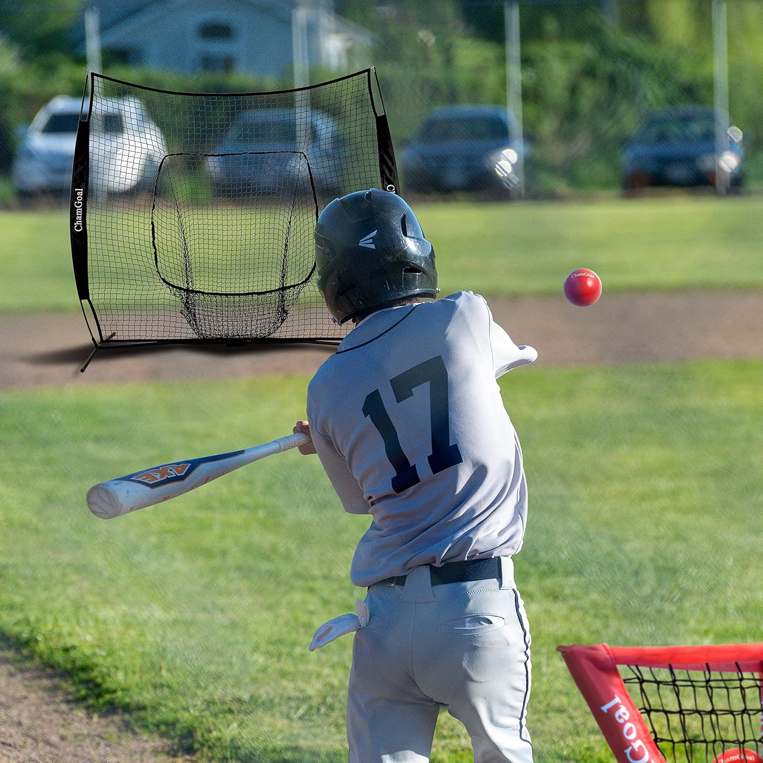 ChamGoal Red de béisbol y sóftbol degradado de 7 x 7 pies para golpear y lanzar, red de práctica de béisbol portátil para batear con bolsa de