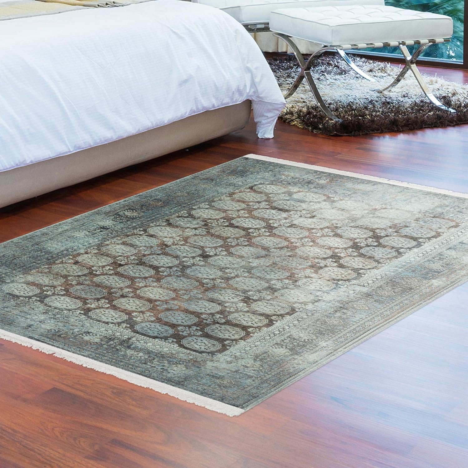 Ottomanson Alfombra de algodón lavable sin arrugas, diseño oriental, de 4 x 6 pulgadas, para sala de estar, 4 x 6 pies, color óxido