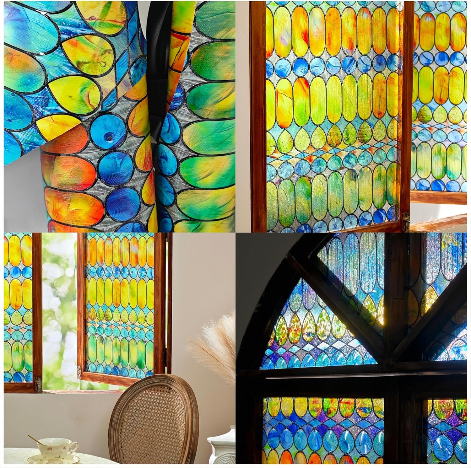 Película 3D de vidrieras para ventana Película de privacidad para ventana de arco iris, decoraciones coloridas para ventanas para el hogar, película