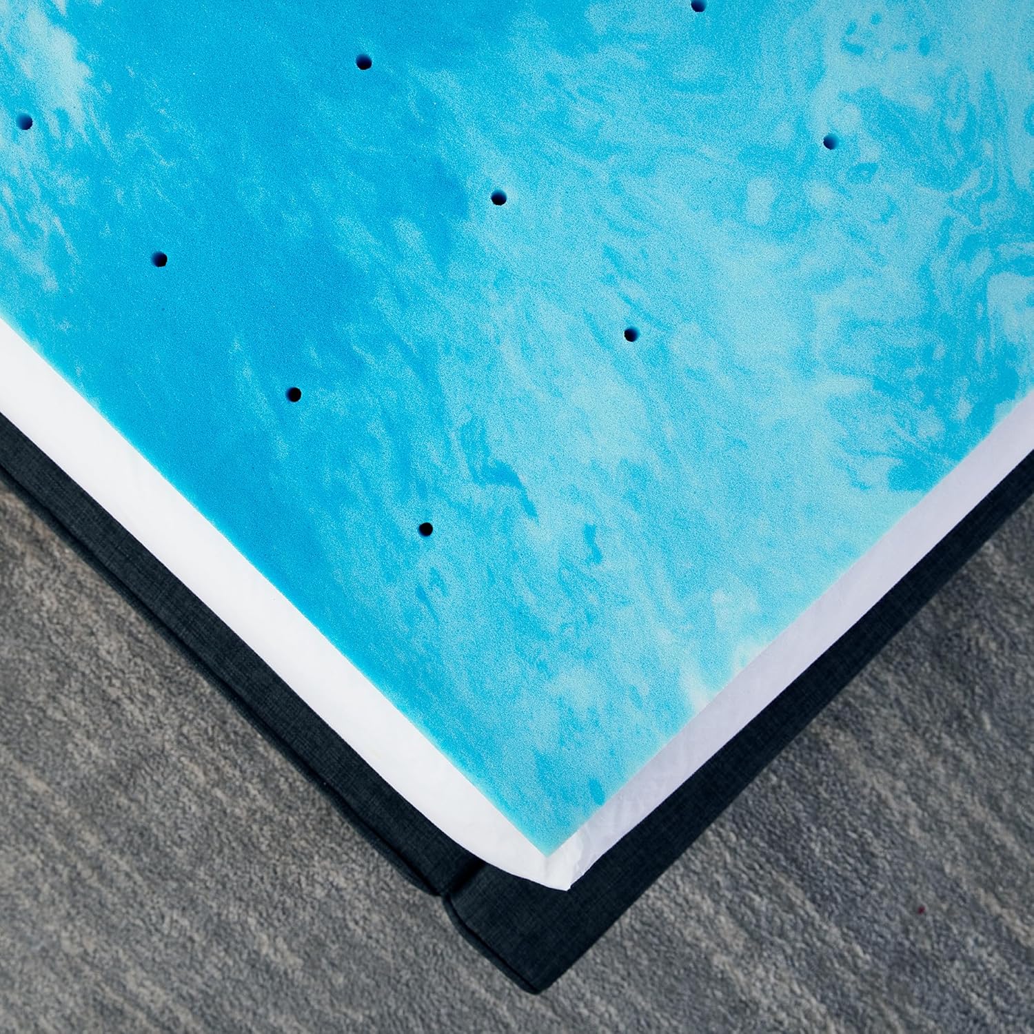 Cubrecolchón de espuma viscoelástica, espuma viscoelástica de remolino de gel, diseño ventilado, espuma certificada CertiPUR-US, azulblanco