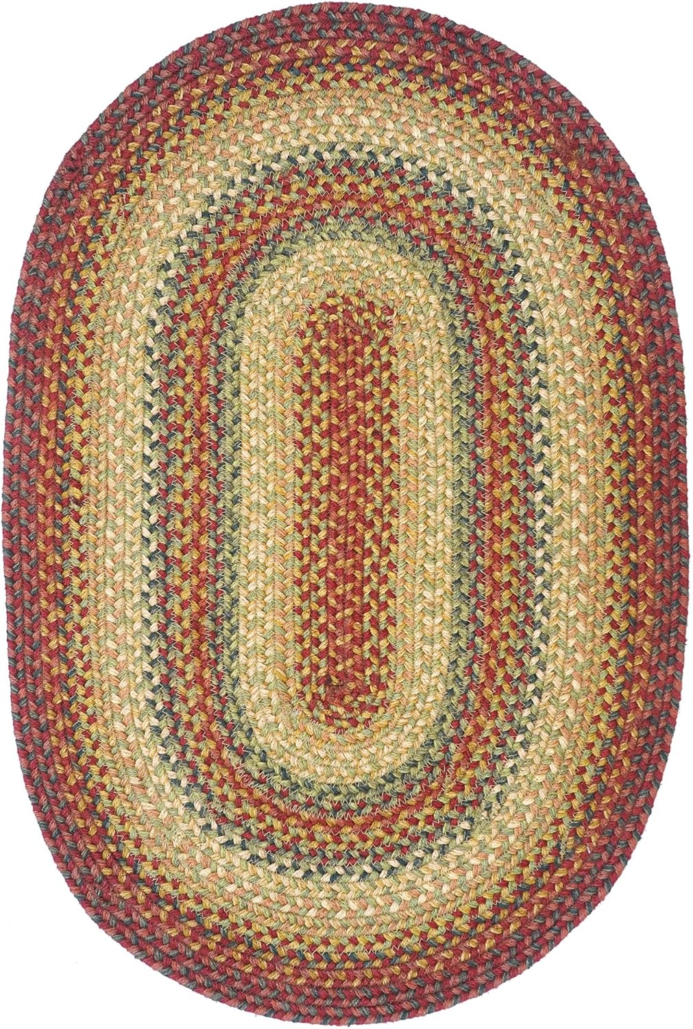 Braided-Rugs Country & Primitive – Alfombra trenzada de yute reversible color rojo Graceland, beige verde, 20 x 30 pulgadas, ovalada, adecuada para