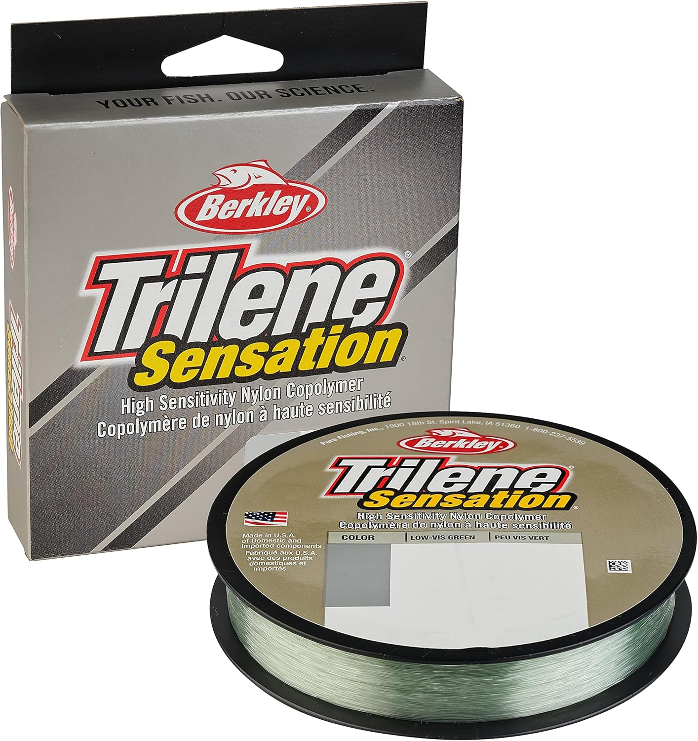 Berkley Trilene Sensation, Low Vis Green, 8lb  7.9 lbs Línea de pesca de monofilamento, adecuada para ambientes de agua dulce