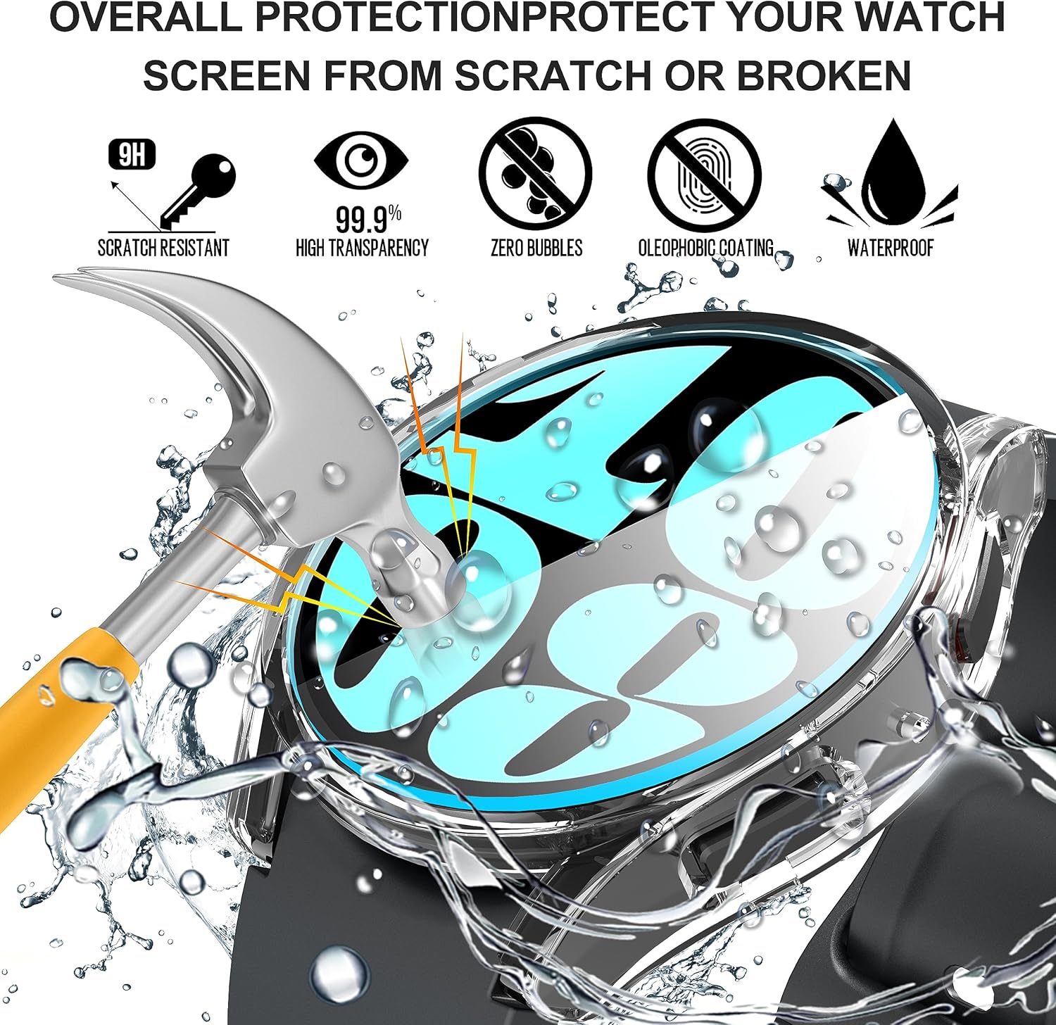 Suoman Paquete de 4 + 4 fundas para Samsung Galaxy Watch 6 de 1.732 pulgadas, protector de pantalla de privacidad + protector de pantalla HD +