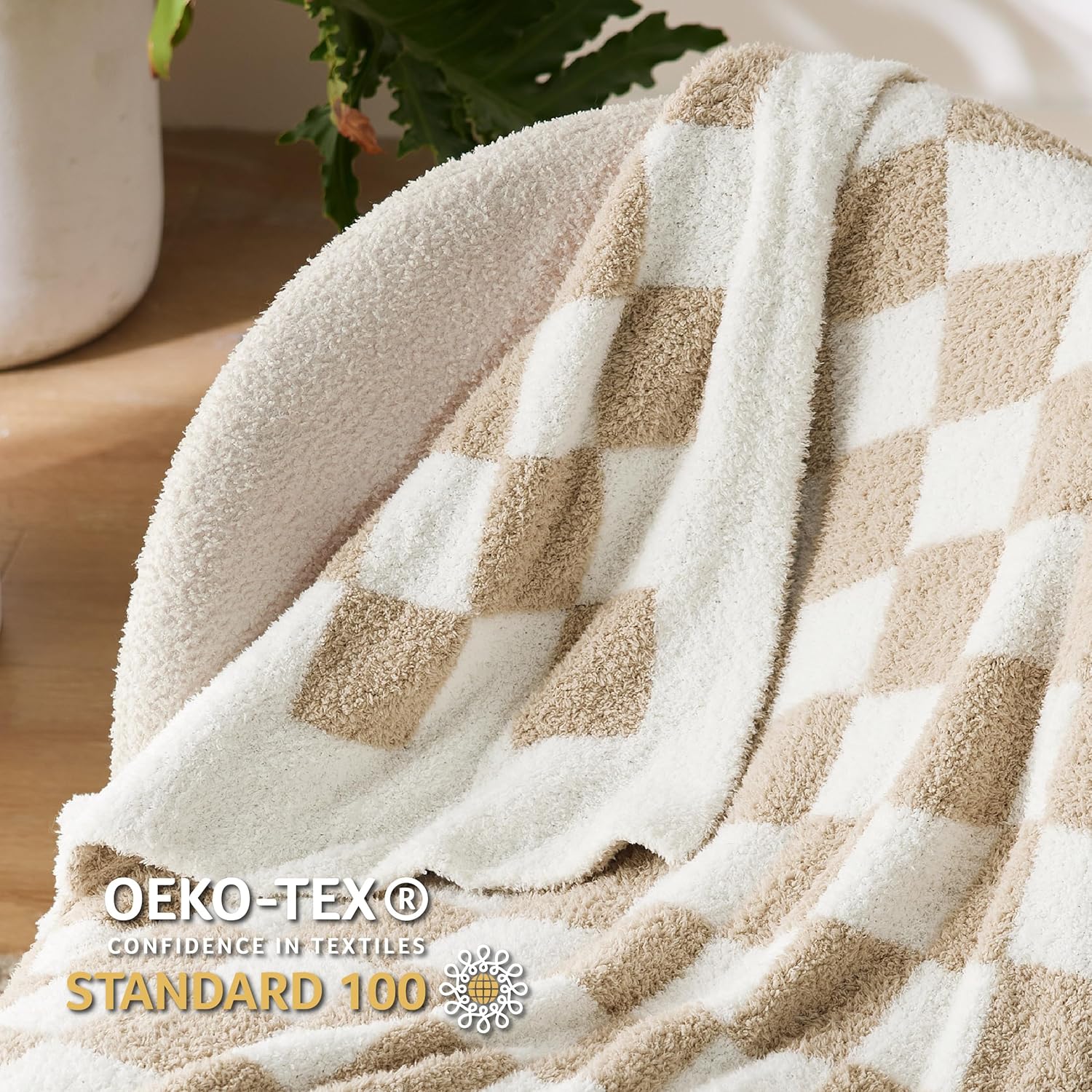 Bedsure Manta a cuadros  Manta de punto súper suave, cálida, acogedora, esponjosa, ligera, para sofá, cama (50 x 60 pulgadas)