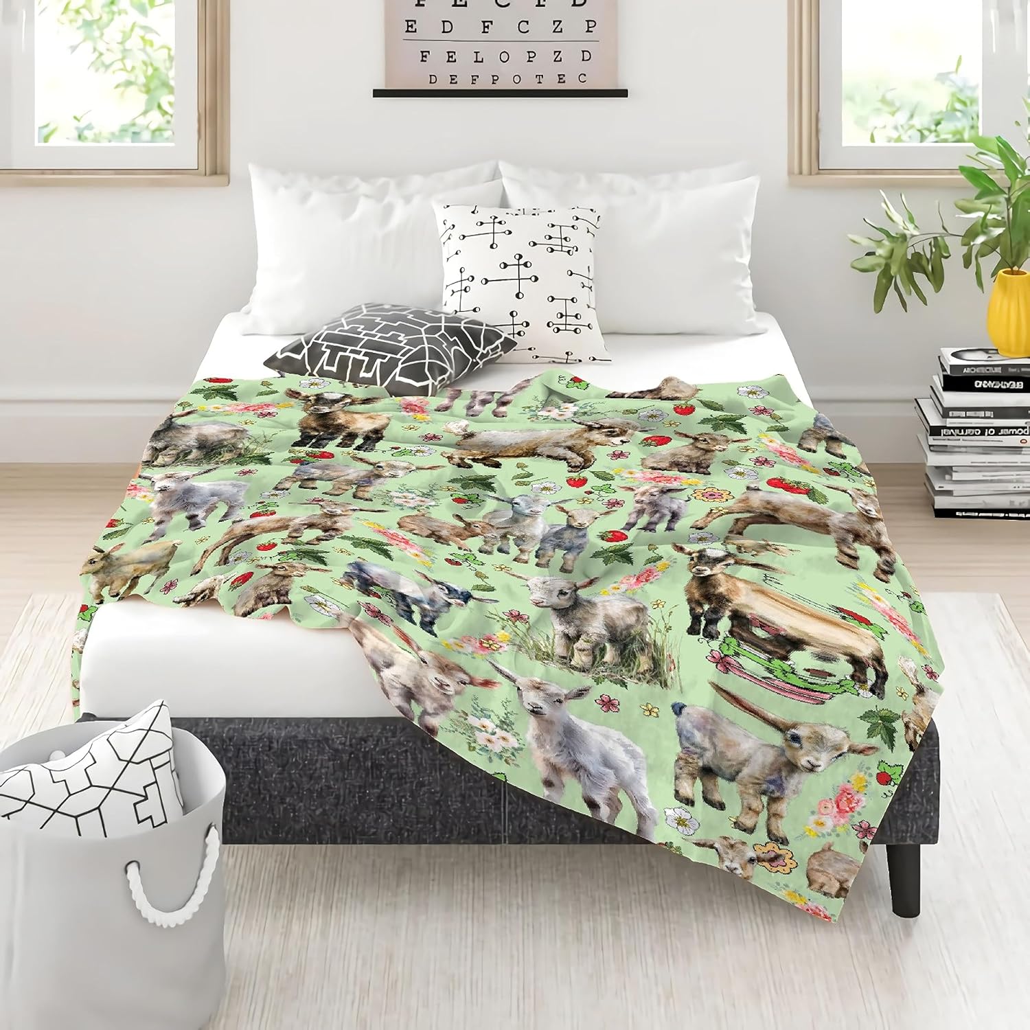 Manta floral de cabras, regalos para niños y niñas, manta de animales de granja, regalos para decoración de niños, lindas cabras de felpa, suave,