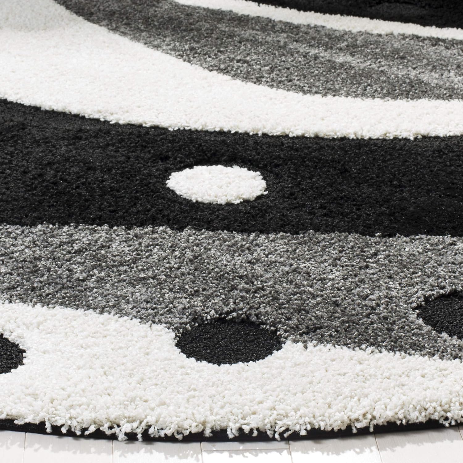 SAFAVIEH Florida Shag Collection SG473 – Alfombra redonda de mediados de siglo, 4 pies, redonda, color negromarfil, alfombra de área moderna