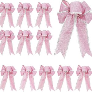 12 piezas de lujo de 8 pulgadas con purpurina rosa artificial, lazo de Navidad para árbol de Navidad, coronas, decoración de caja de regalo, adorno 12 piezas de lujo de 8 pulgadas con purpurina rosa artificial, lazo de Navidad para árbol de Navidad, coronas, decoración de caja de regalo, adorno